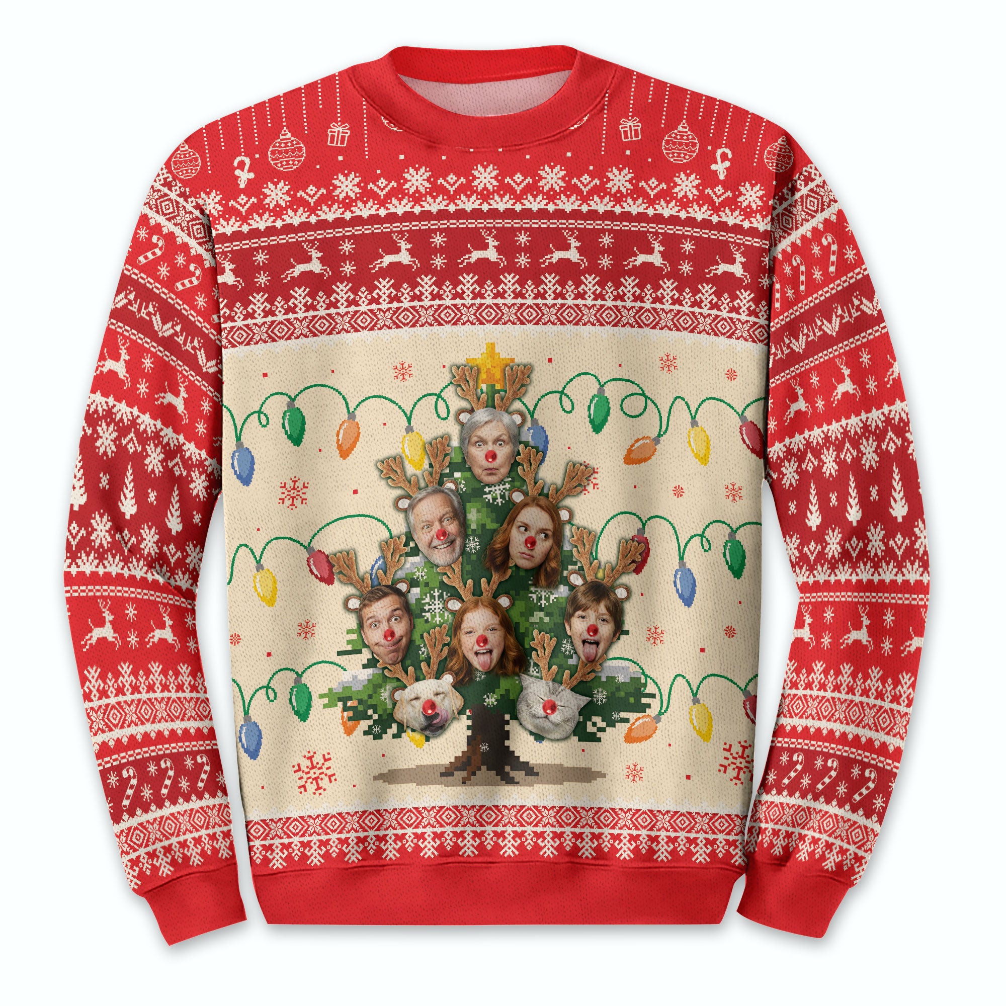 Custom Ugly Christmas Sweater – Personalized Photo Christmas Tree Design for Family, Pets & Holiday Fun