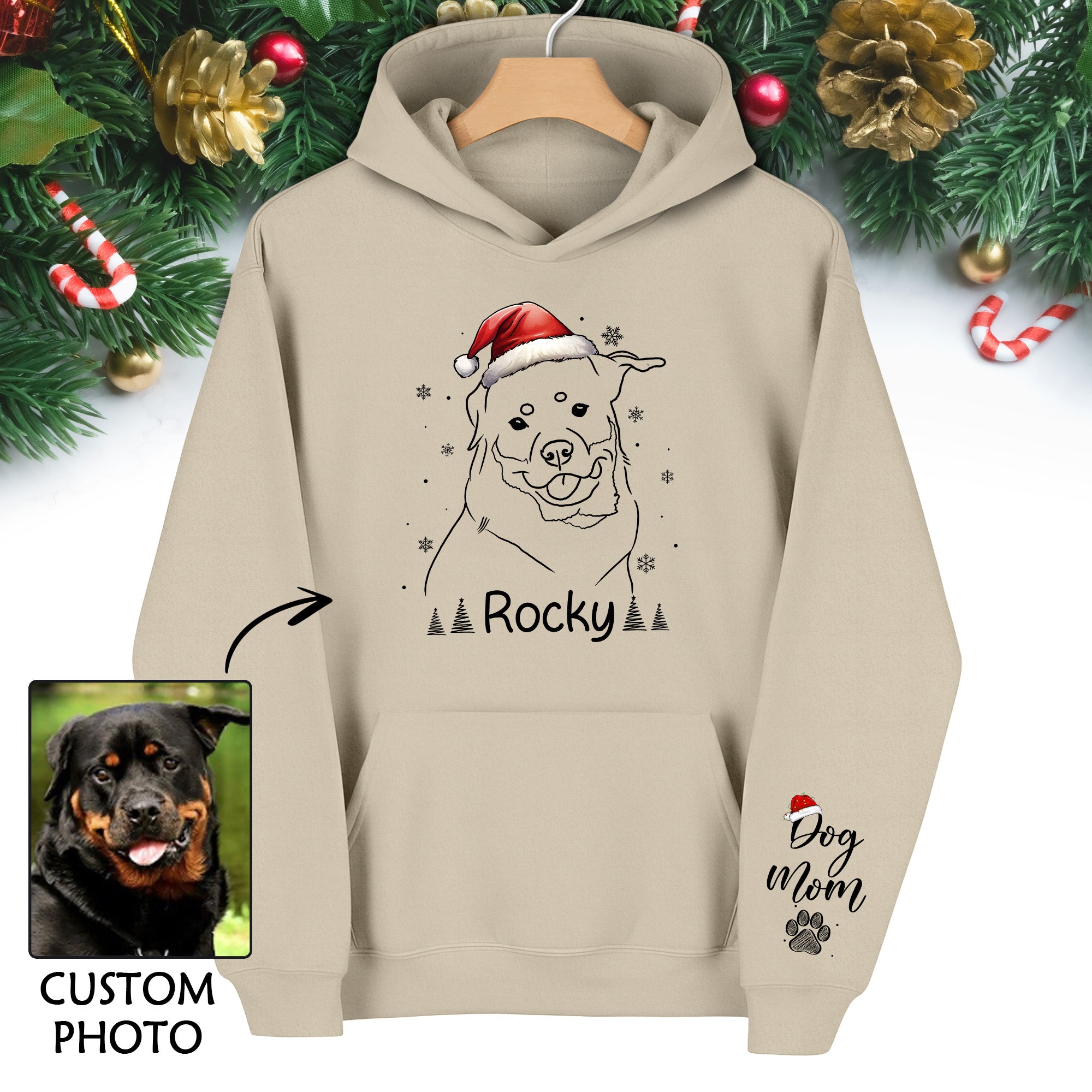 Custom Dog Face Hoodie – Elegant Line Art Design with Your Pet’s Name, Unique Dog Mom Gift