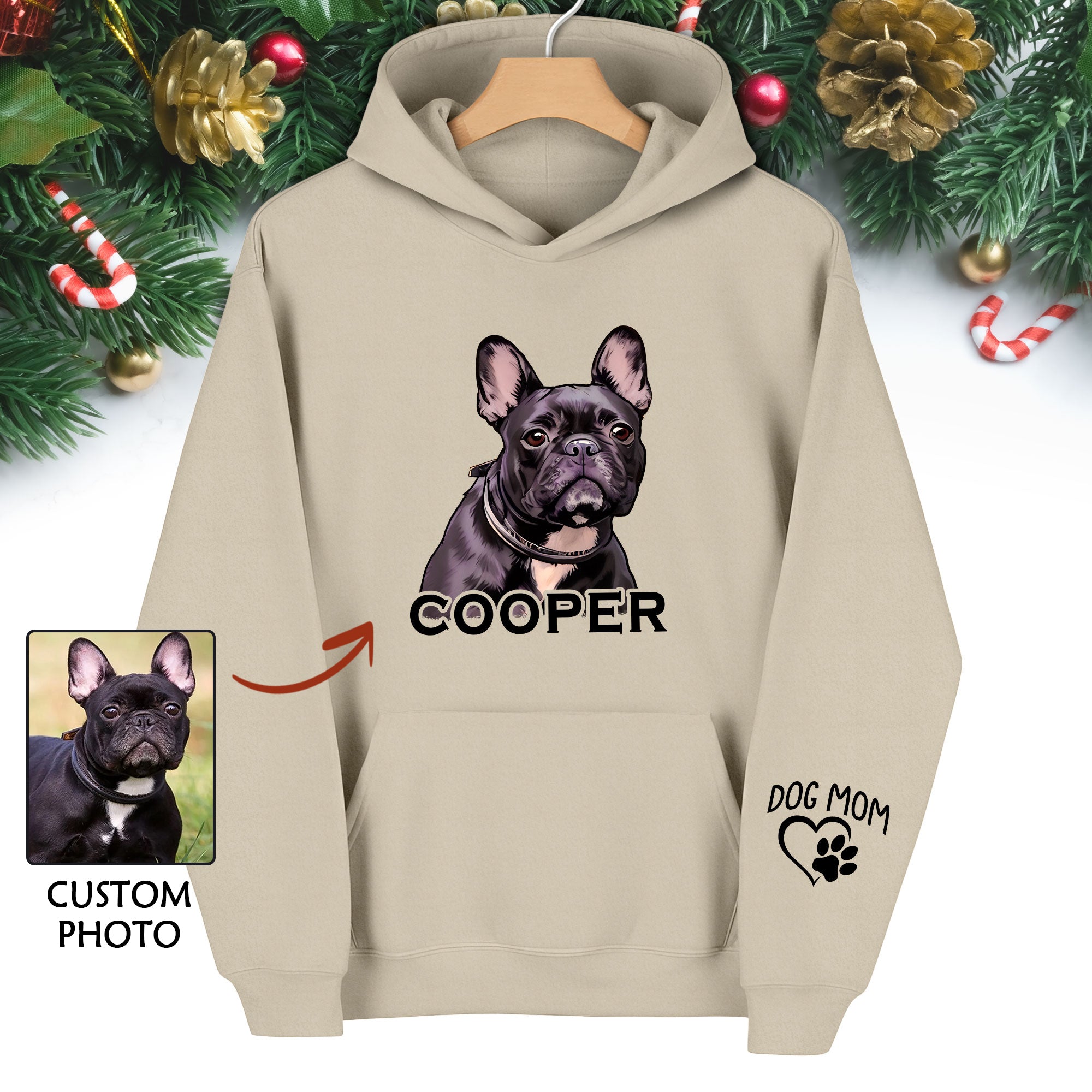 Custom Dog Mom Hoodie – Personalized Pet Portrait & Name, Cute Dog Lover Gift