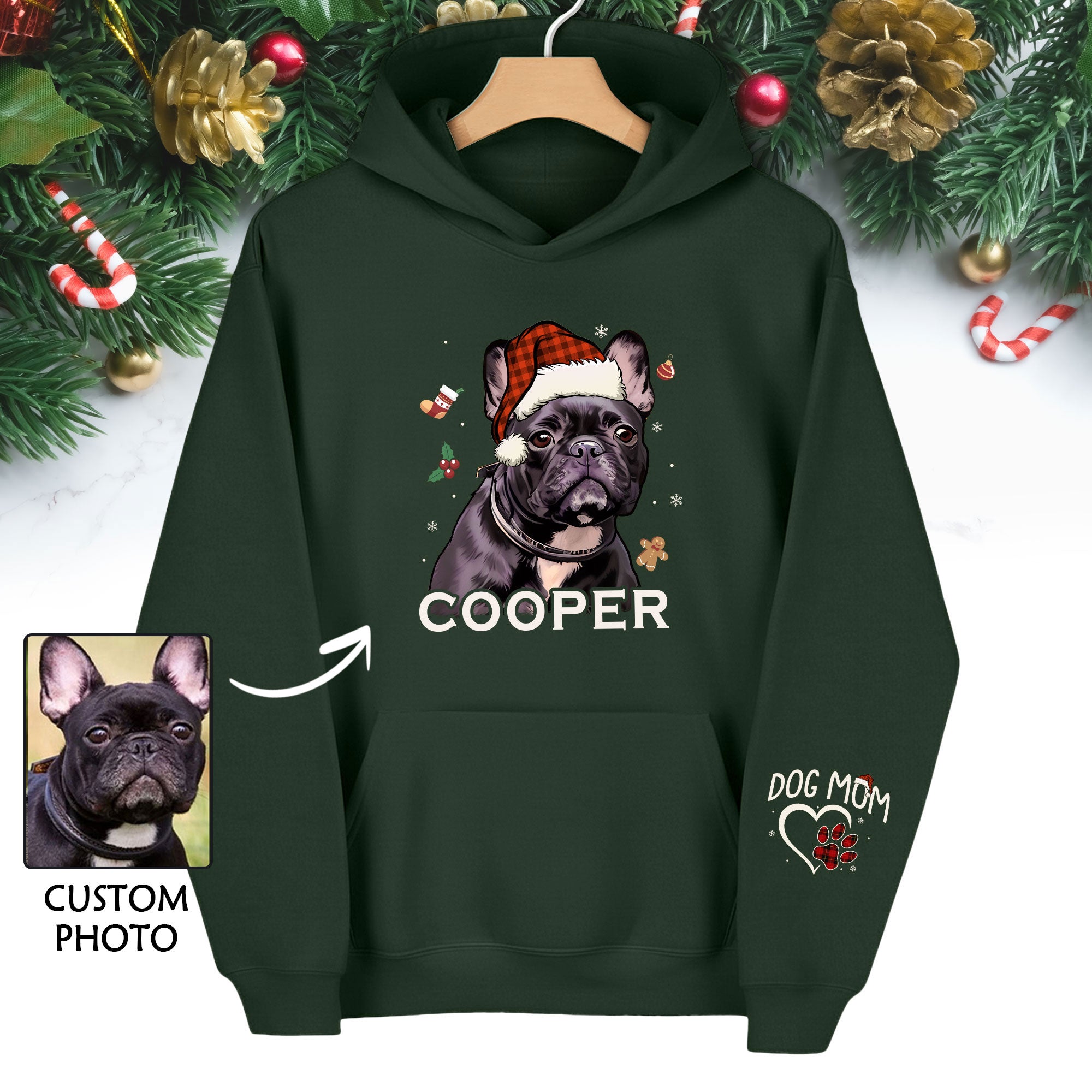 Custom Pet Photo Hoodie – Personalized French Bulldog Art Hoodie, Perfect Dog Mom Gift