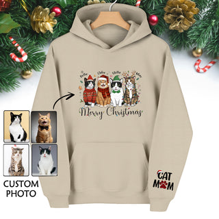 Custom Pet Christmas Hoodie – Personalized Cat Photo Hoodie for Pet Moms