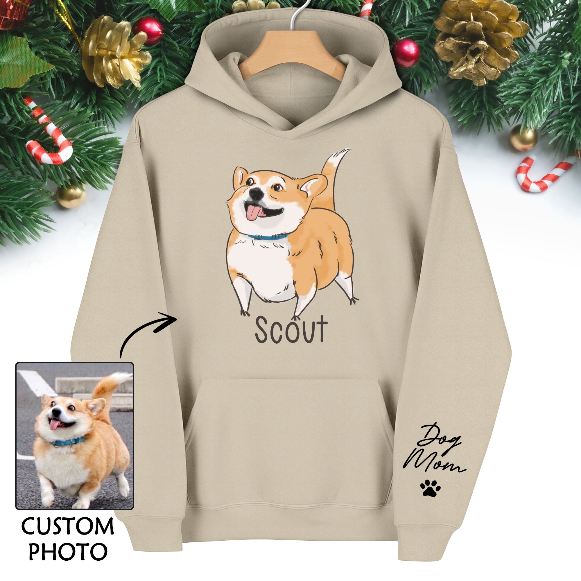 Custom Dog Mom Hoodie – Personalized Dog Hoodie with Pet Photo & Name, Cute Gift for Pet Lovers