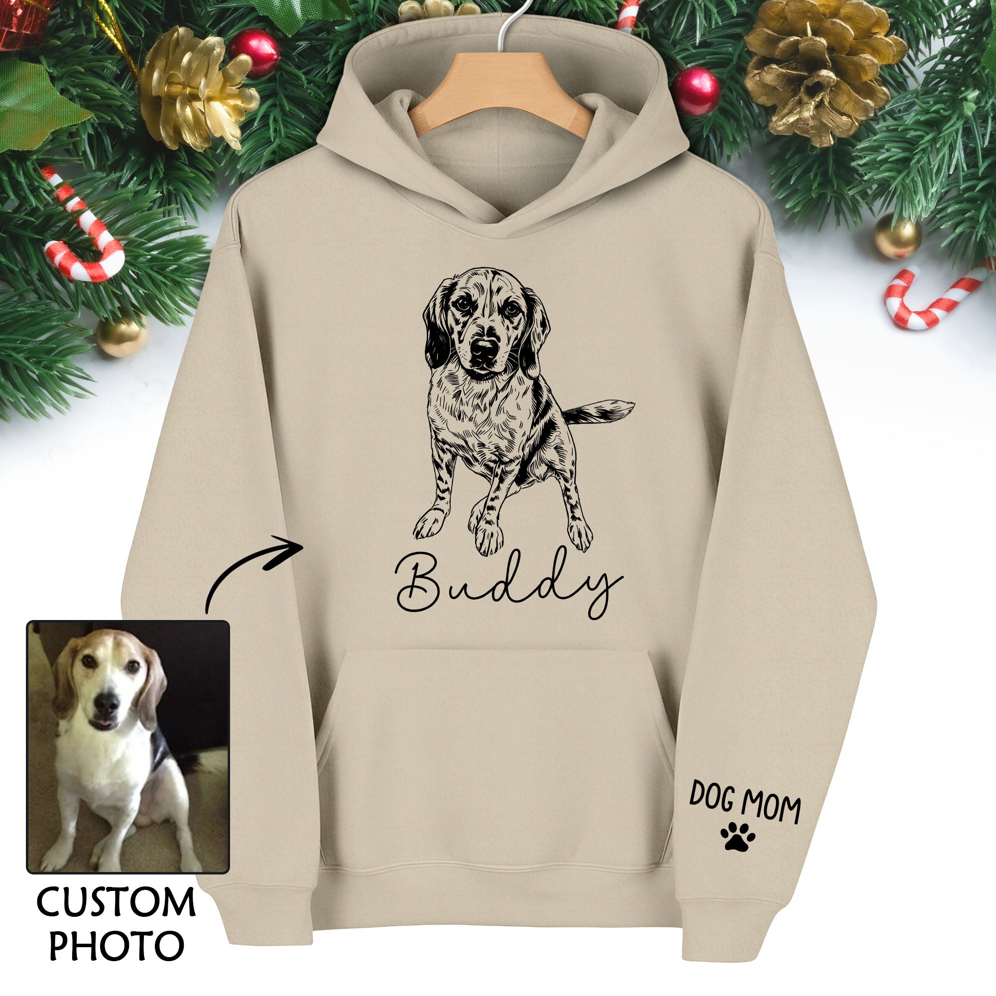 Personalized Dog Mom Hoodie, Custom Dog Line Art Hoodie with Pet Name, Unique Gift for Dog Lovers