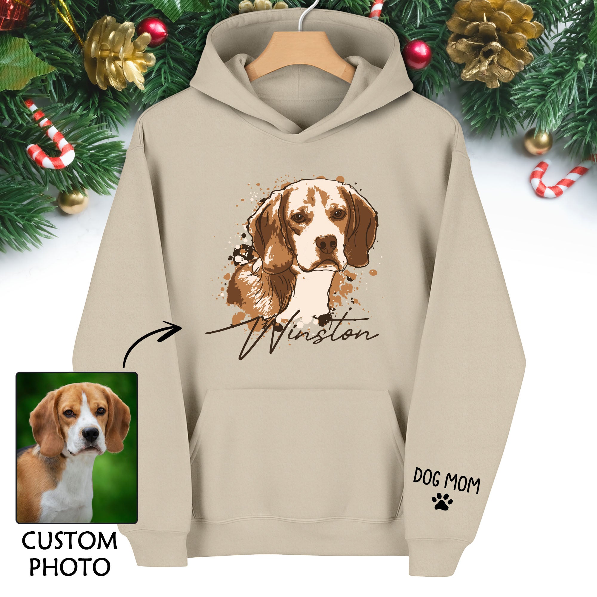 Personalized Dog Mom Hoodie – Custom Dog Portrait Hoodie with Pet Photo & Name, Unique Gift for Pet Lovers