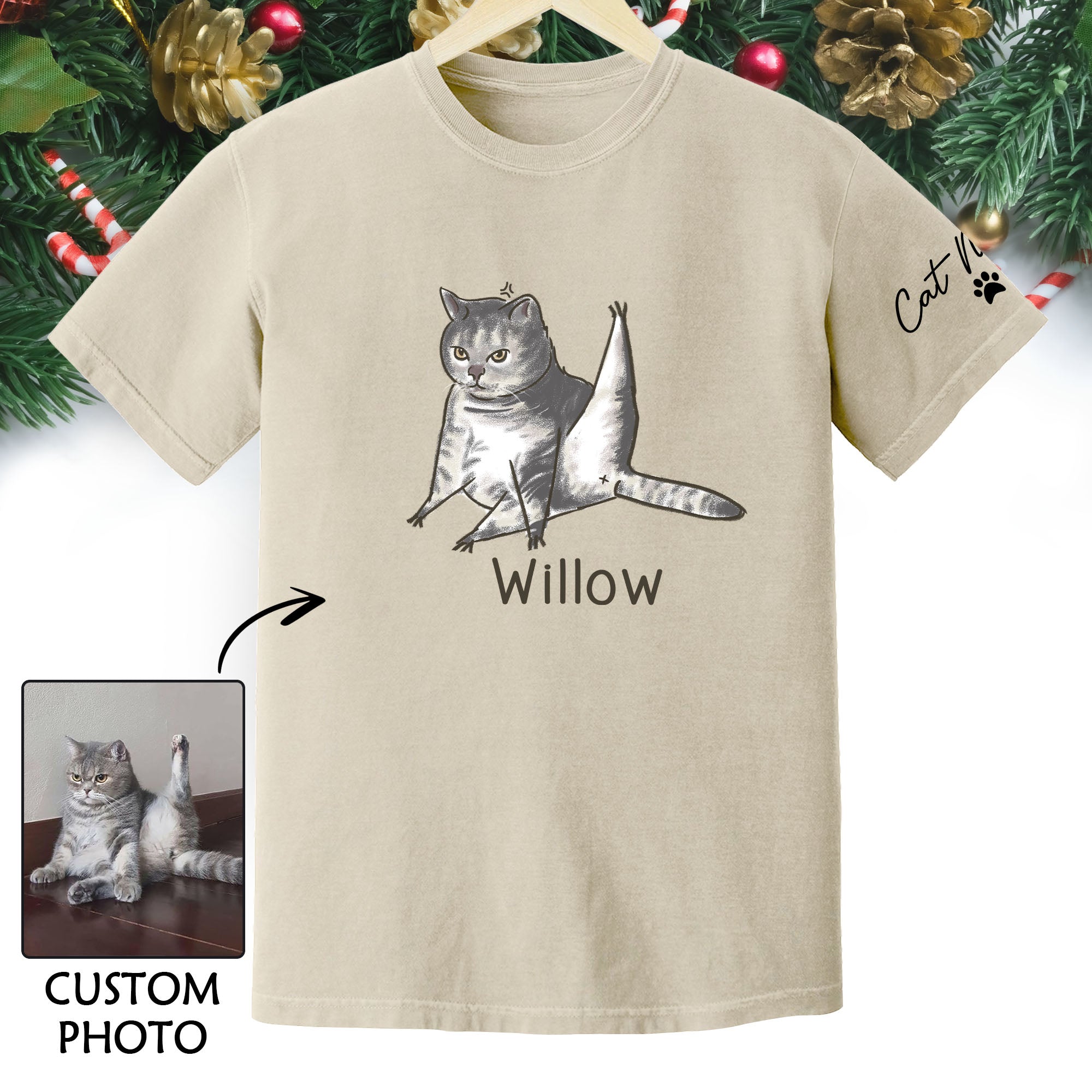 Custom Cat Mom T-Shirt – Personalized Funny Cat Shirt with Pet Photo & Name, Unique Gift for Cat Lovers