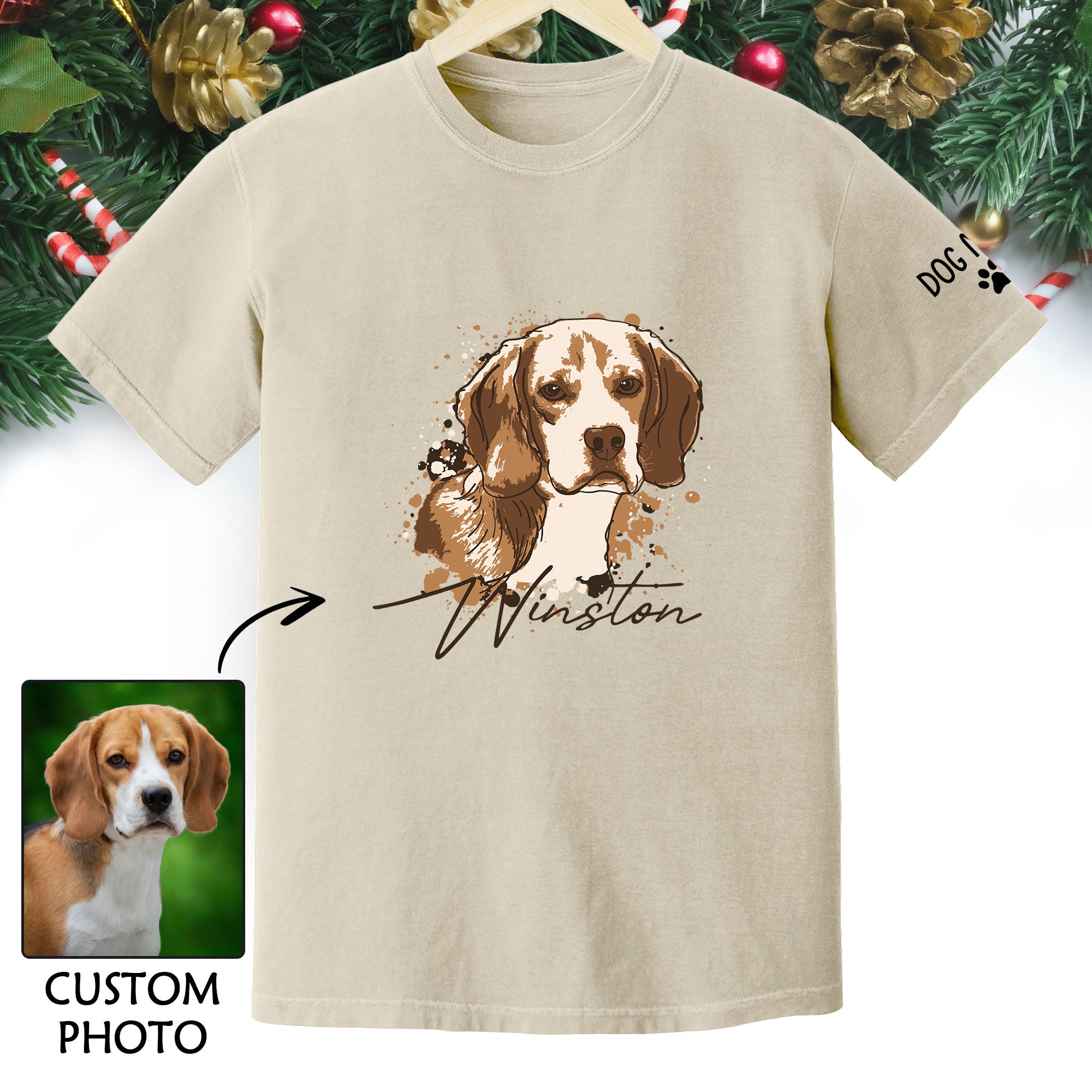 Personalized Dog Mom T-Shirt – Custom Dog Portrait Shirt with Pet Photo & Name, Unique Gift for Pet Lovers