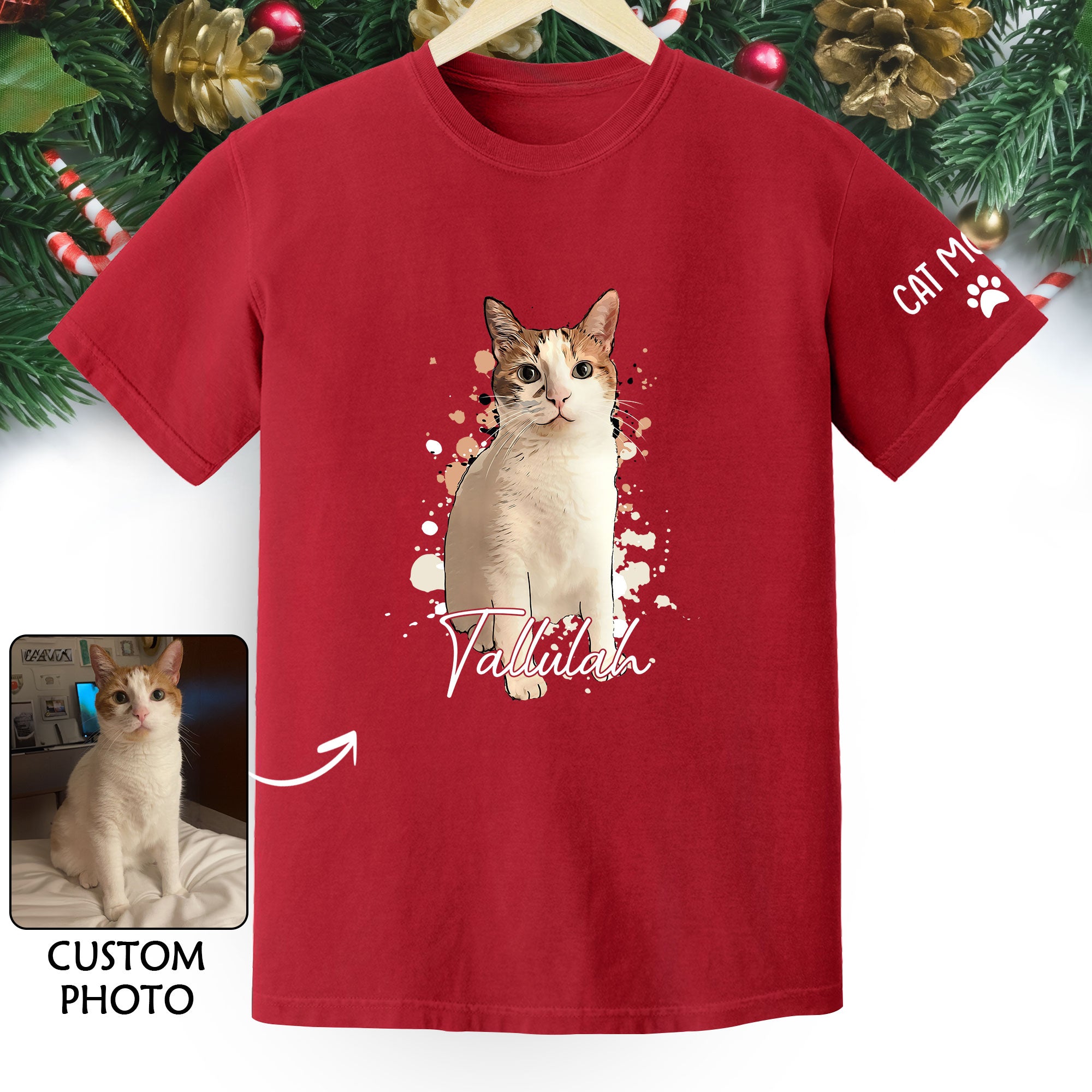 Personalized Cat Mom T-Shirt – Custom Cat Photo Shirt with Pet Name, Unique Gift for Cat Lovers