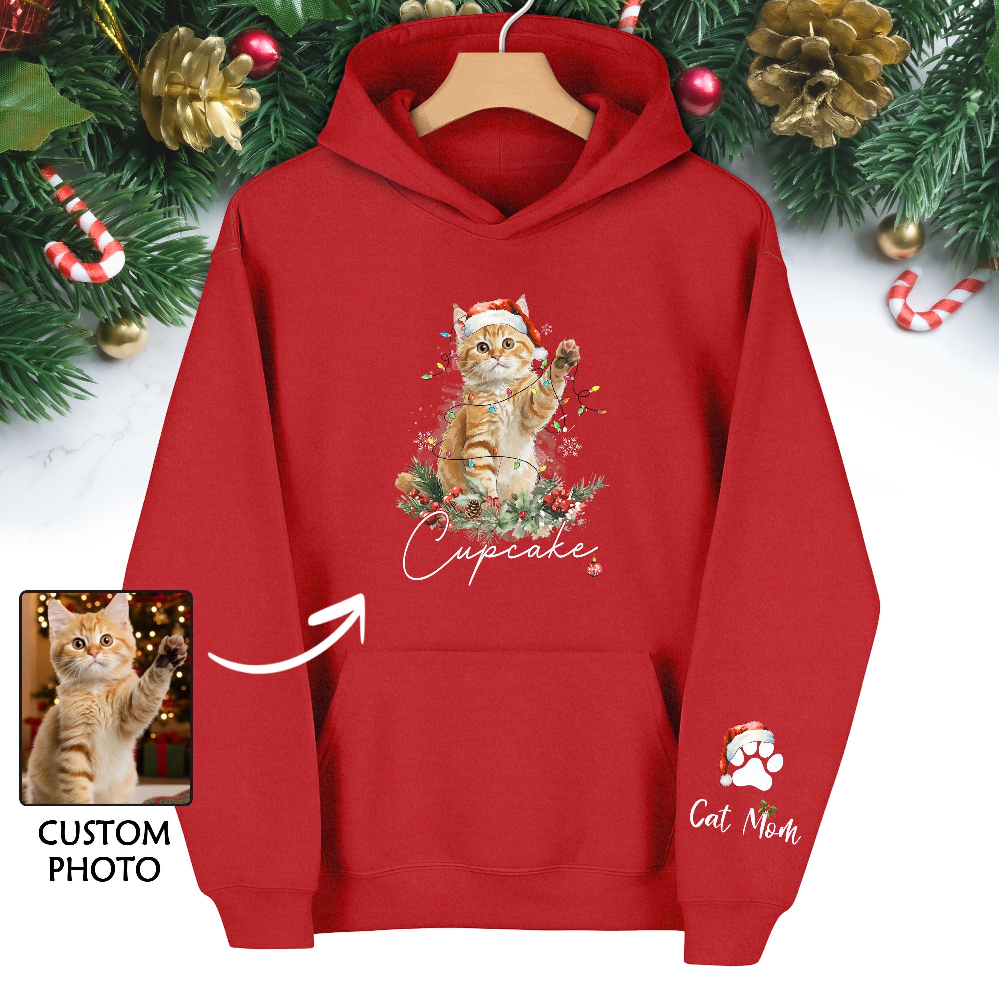 Custom Cat Mom Hoodie – Personalized Pet Photo Hoodie, Cute Christmas Gift for Women