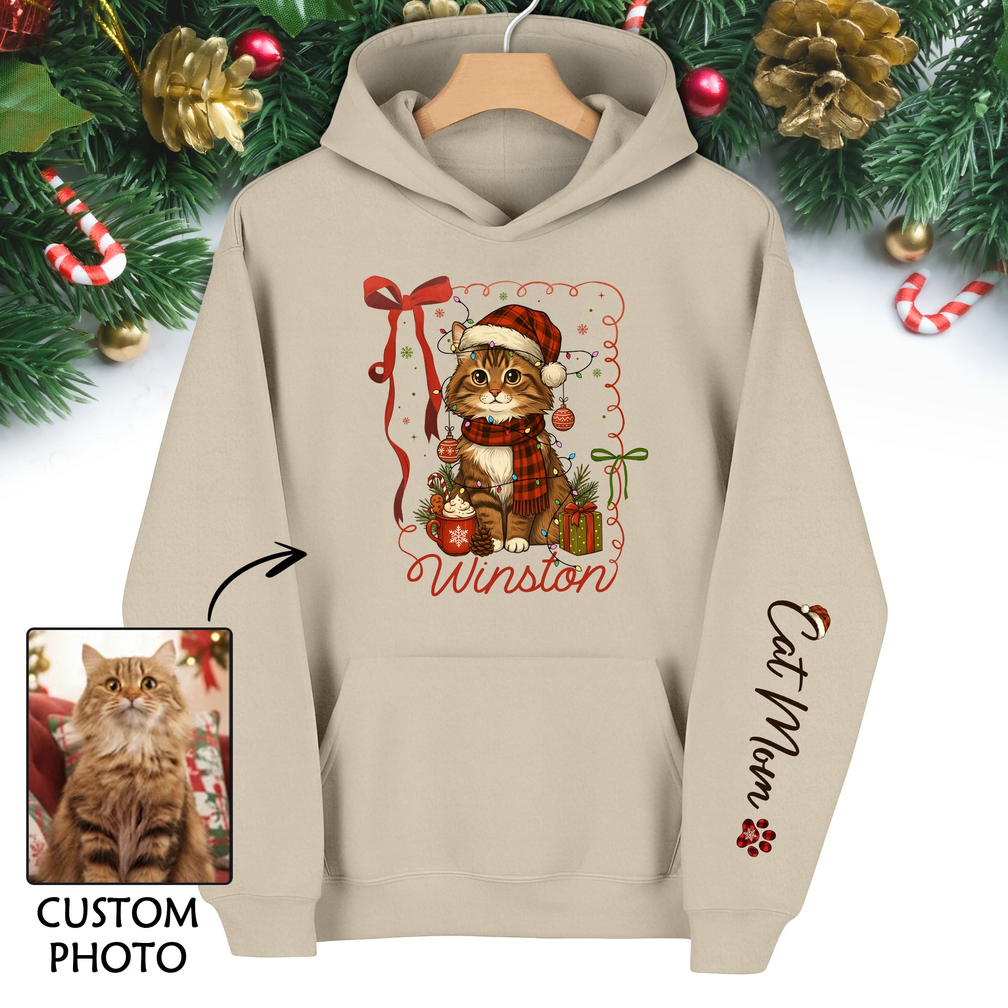 Personalized Cat Mom Hoodie – Custom Cat Photo Hoodie, Holiday Gift for Cat Lovers
