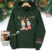 Christmas Cat Lover Hoodie – Custom Pet Photo Hoodie, Personalized Gift for Women