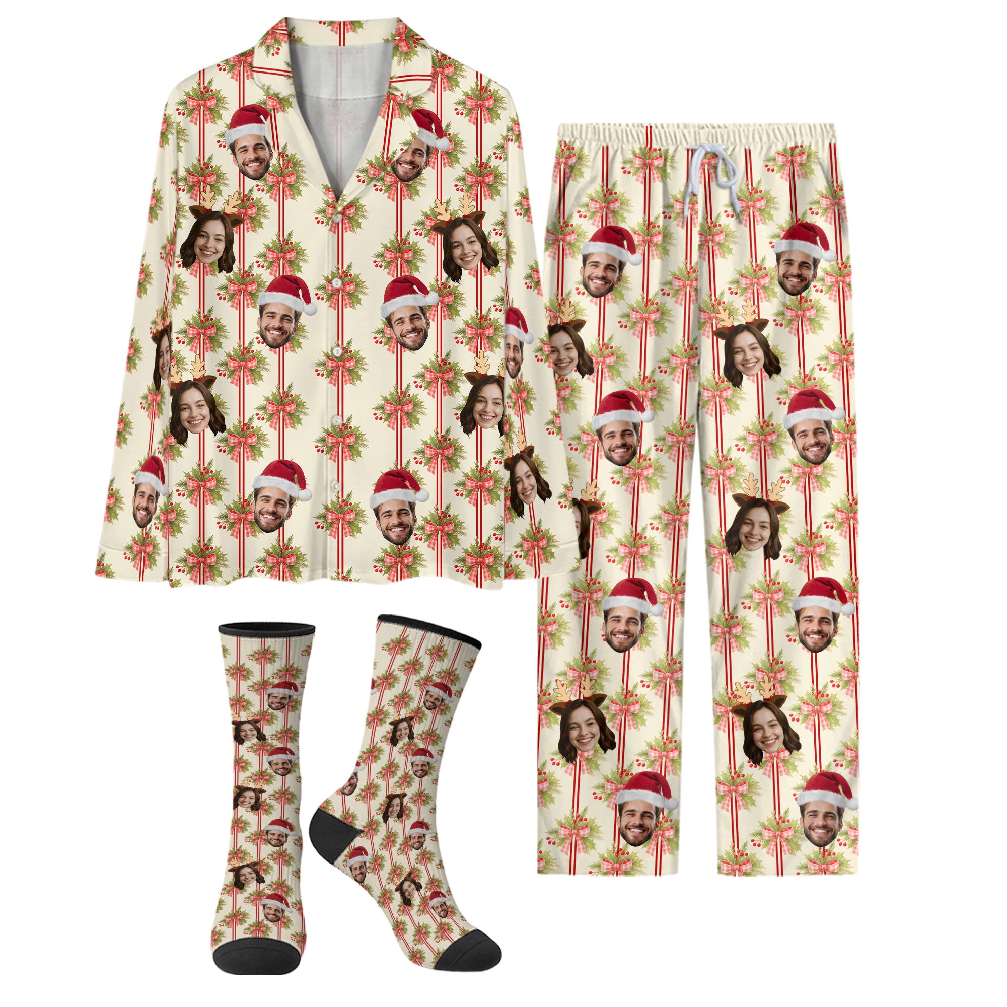 Funny Photo Pajamas – Custom Face Christmas PJs, Personalized Matching Set for Couples Gift