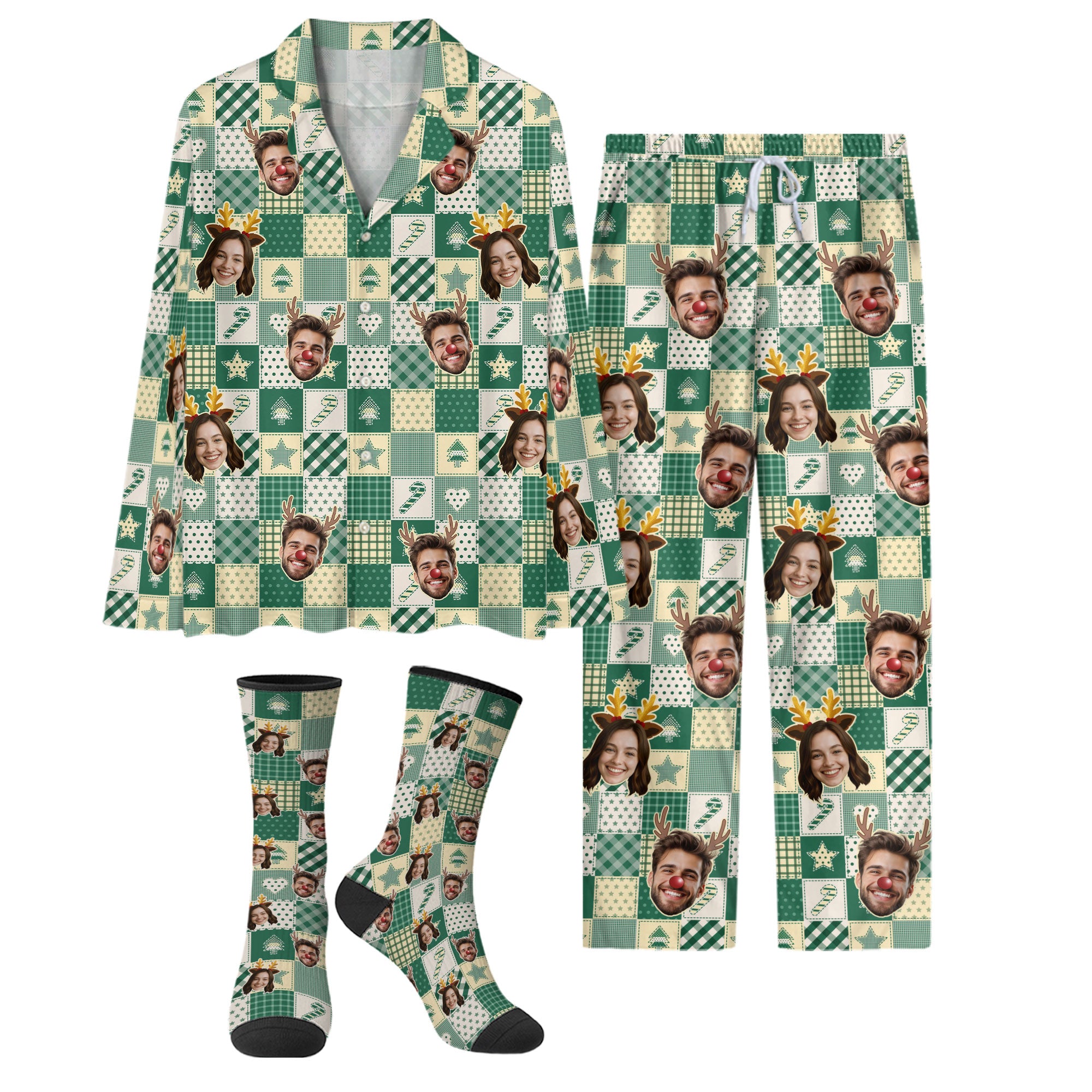 Custom Face Matching Pajamas – Personalized Funny Christmas PJs, Holiday Gift for Him/Her