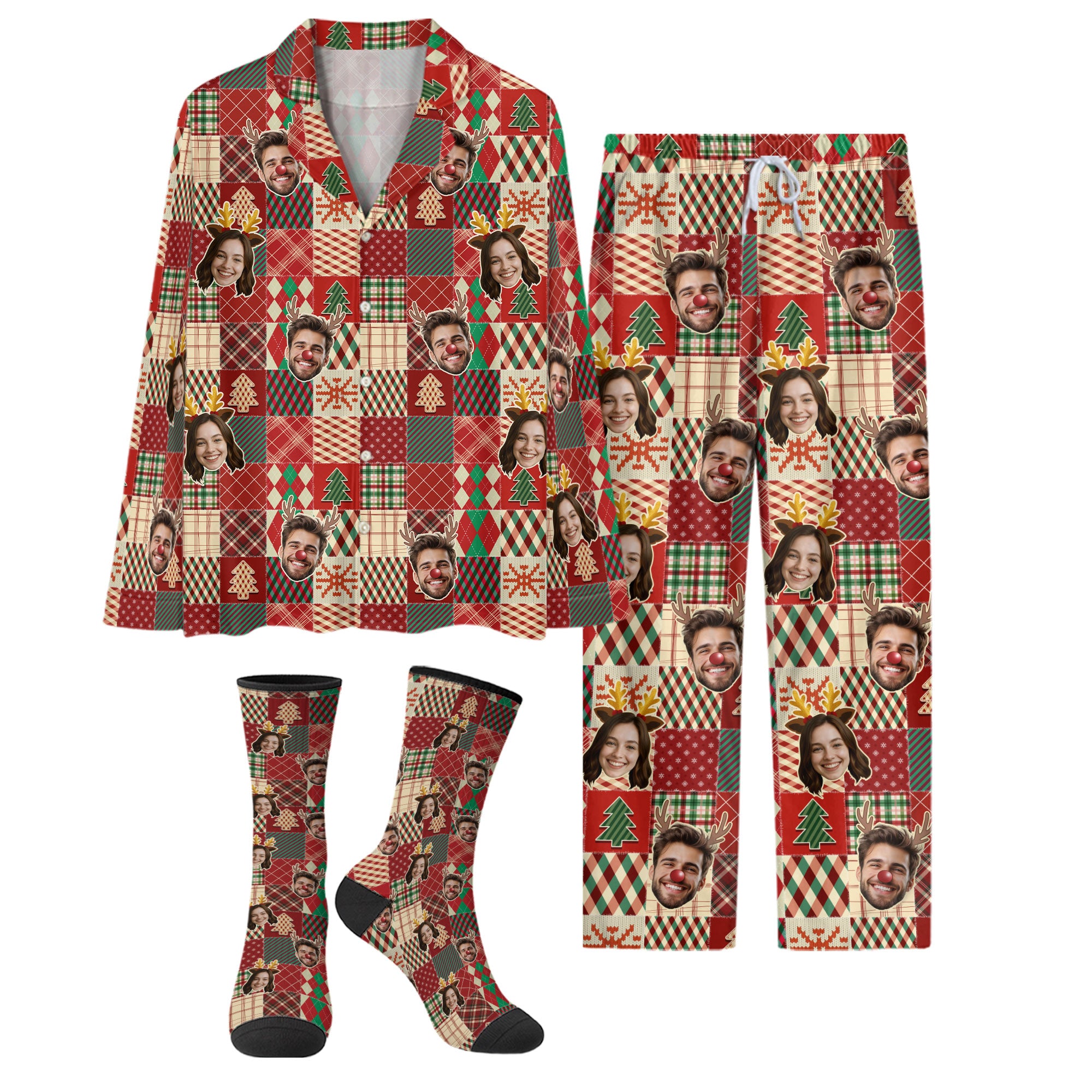 Personalized Funny Pajamas – Custom Face Christmas PJs, Matching Sleepwear Set for Couples