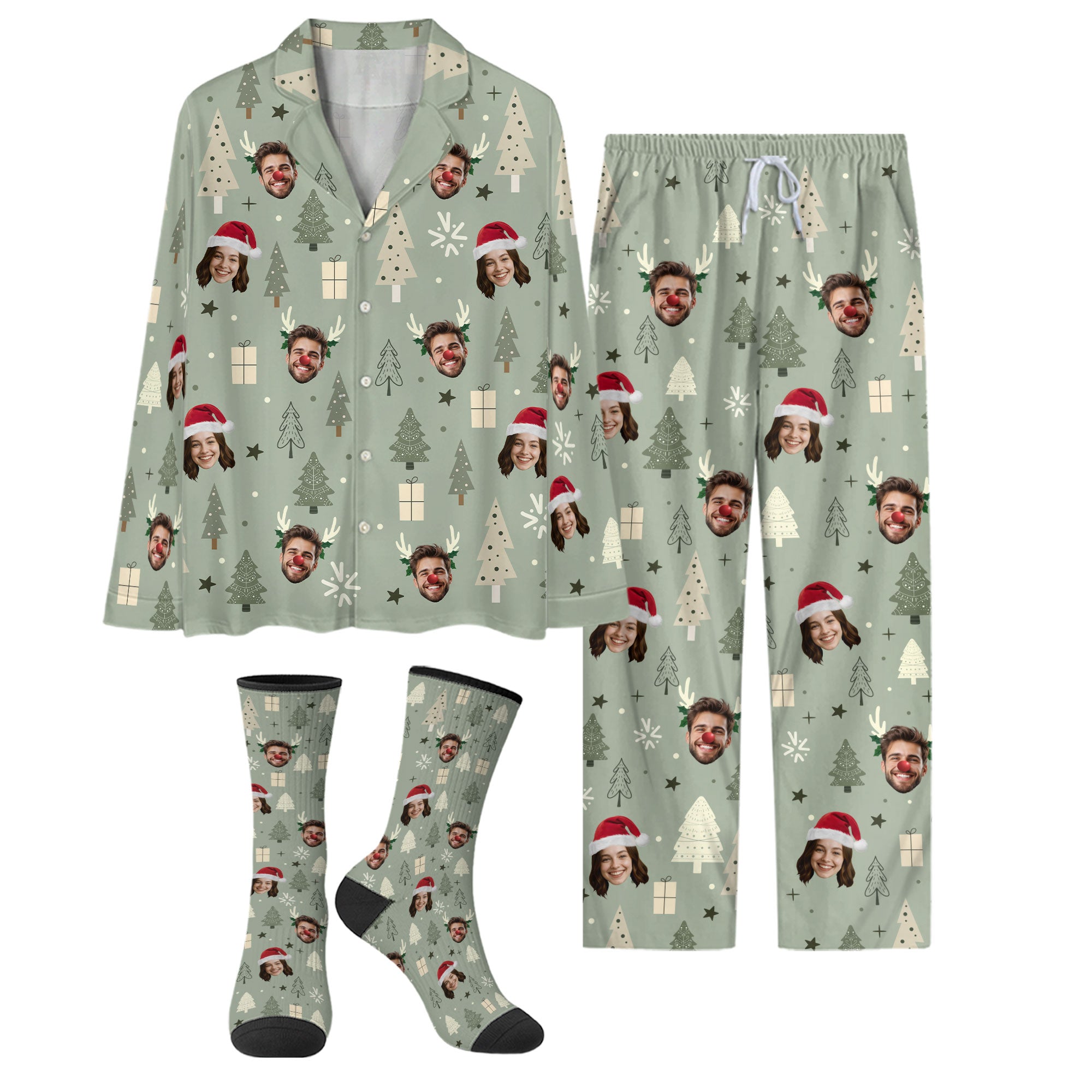 Custom Photo Pajamas – Funny Christmas PJs, Personalized Sleepwear Set for Lovers