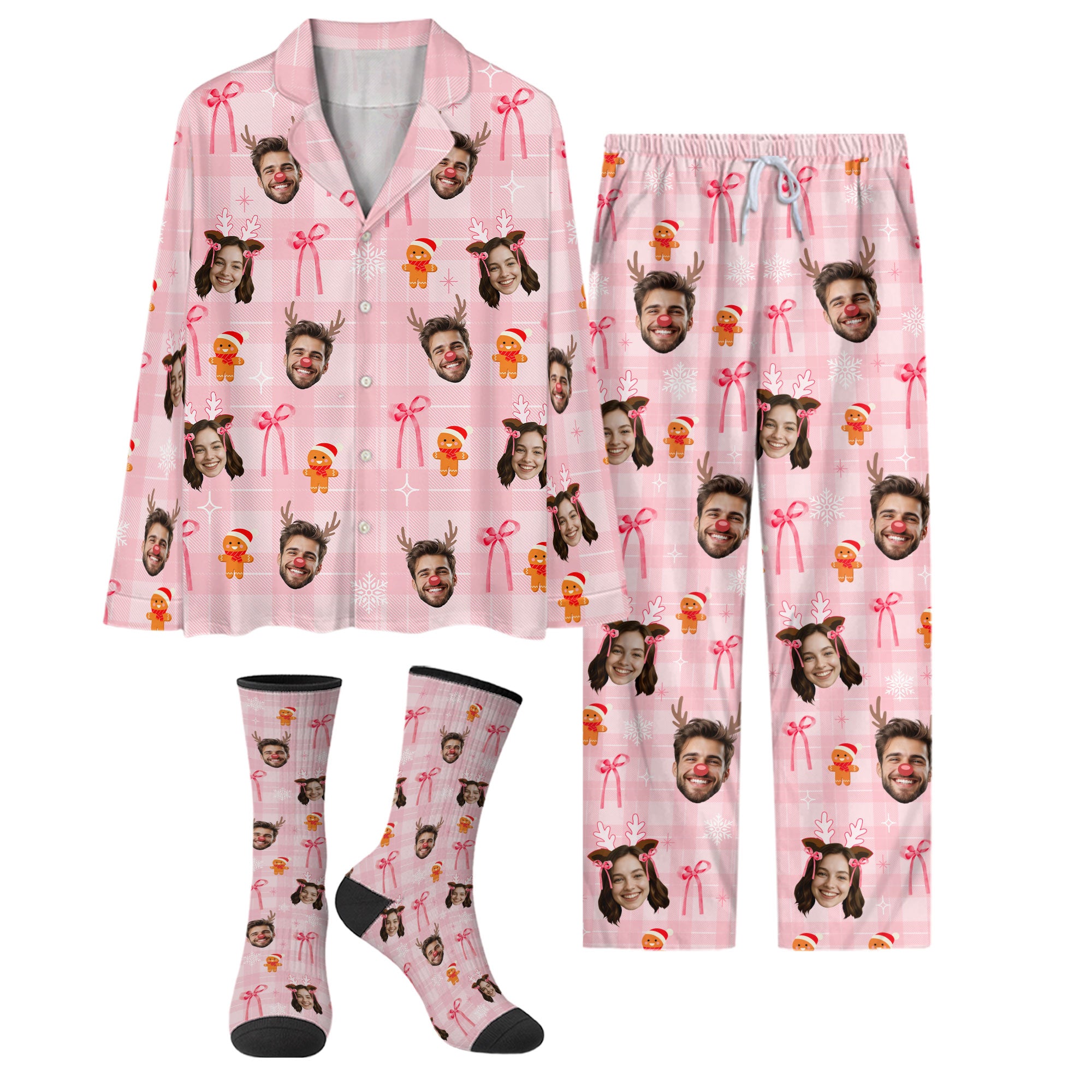 Funny Custom Face Pajamas – Personalized Holiday Matching PJs Set for Couples, Christmas