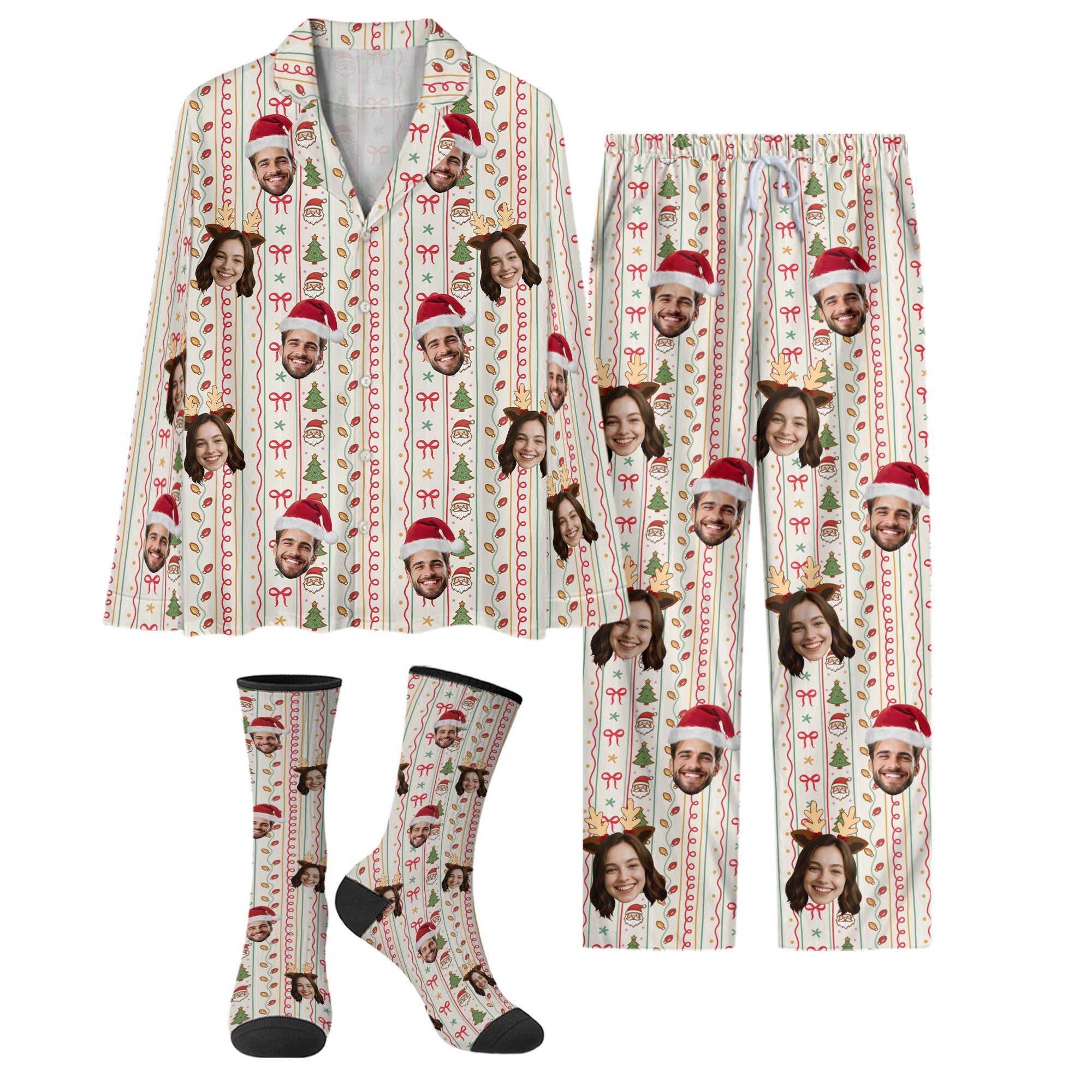 Custom Face Christmas Pajamas – Personalized Matching PJs, Funny Holiday Gift for Couples