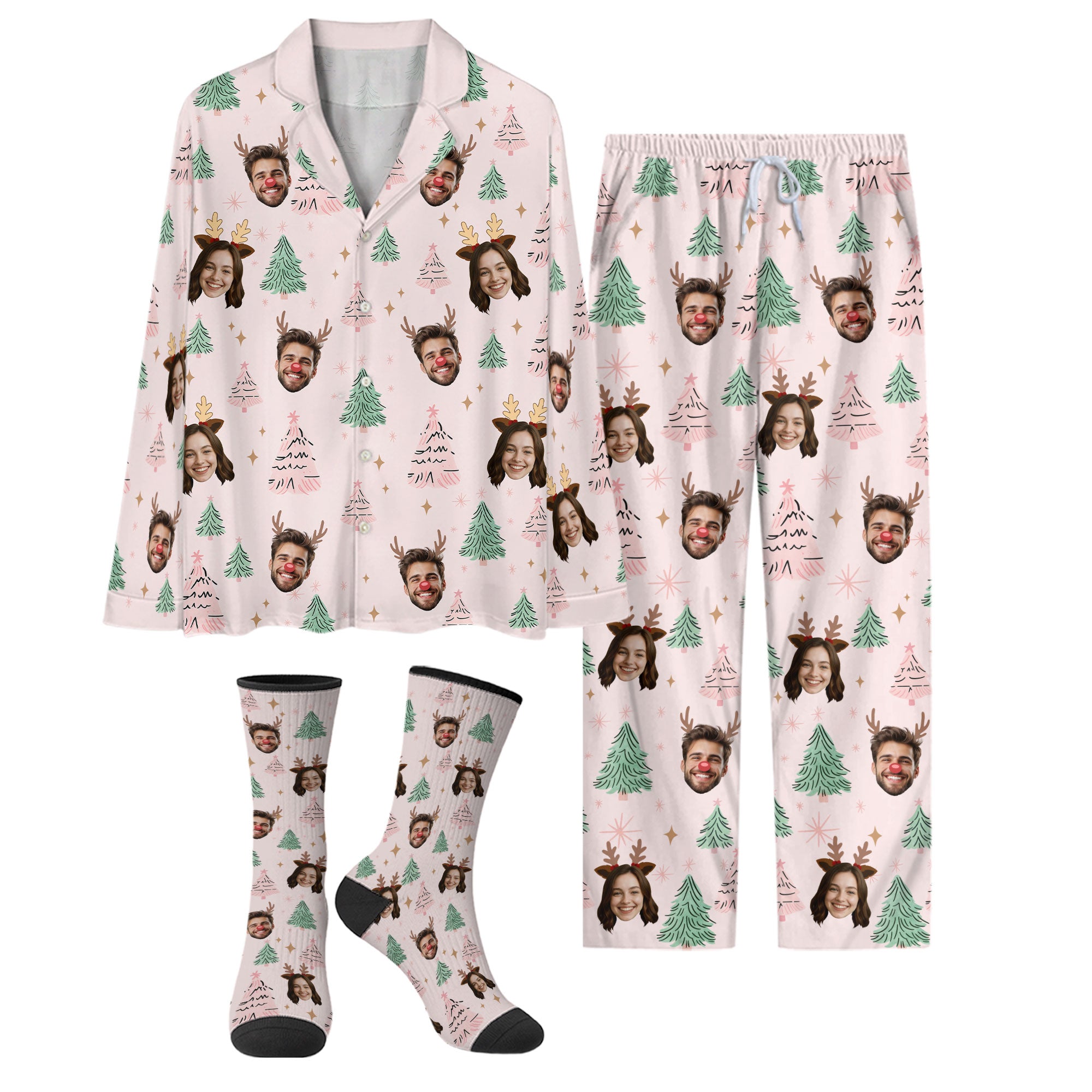 Personalized Face Pajamas – Custom Christmas Matching PJs, Funny Loungewear Gift for Him/Her