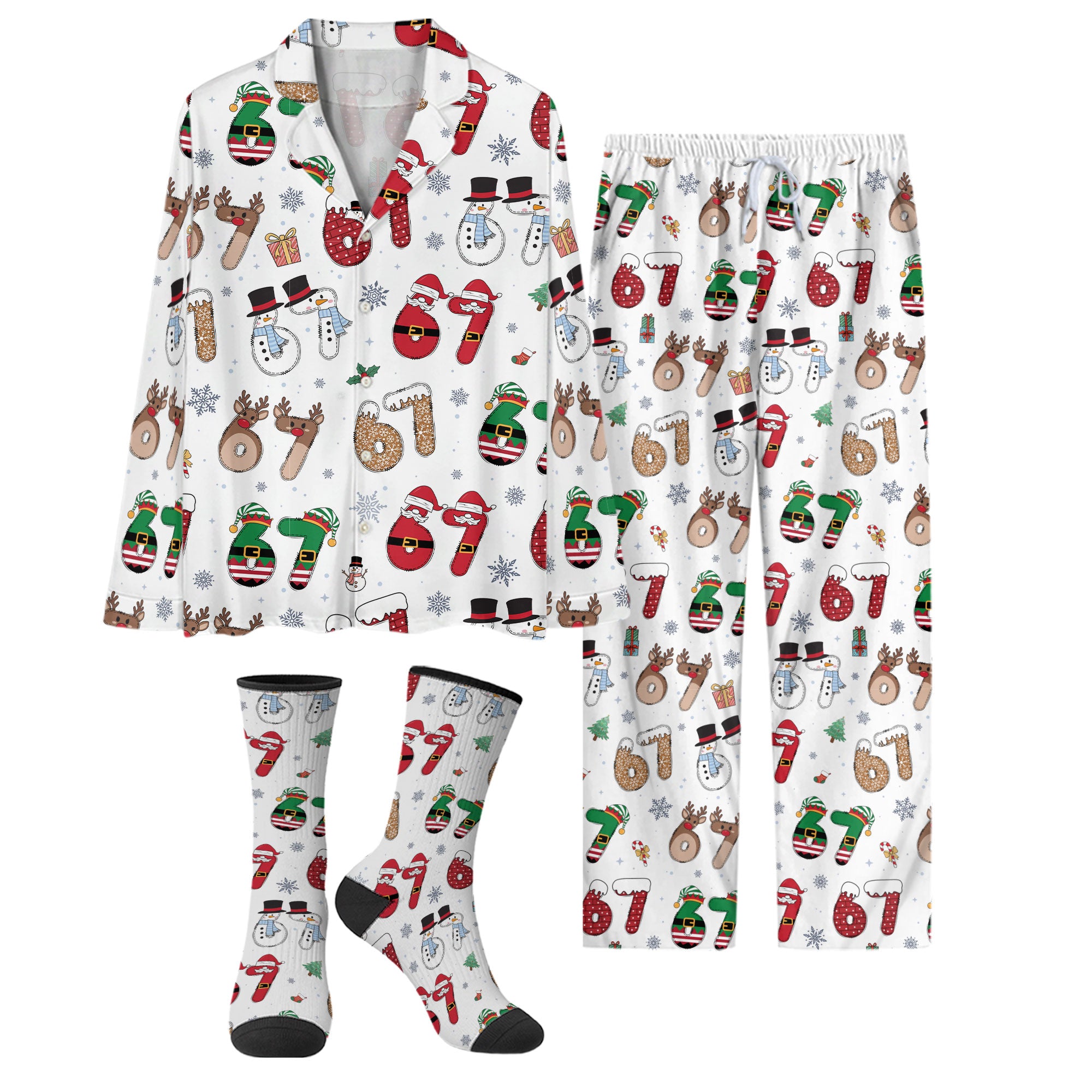 Custom Christmas Number 67 Pajama Pants – Personalized Holiday Print Cozy Lounge Bottoms