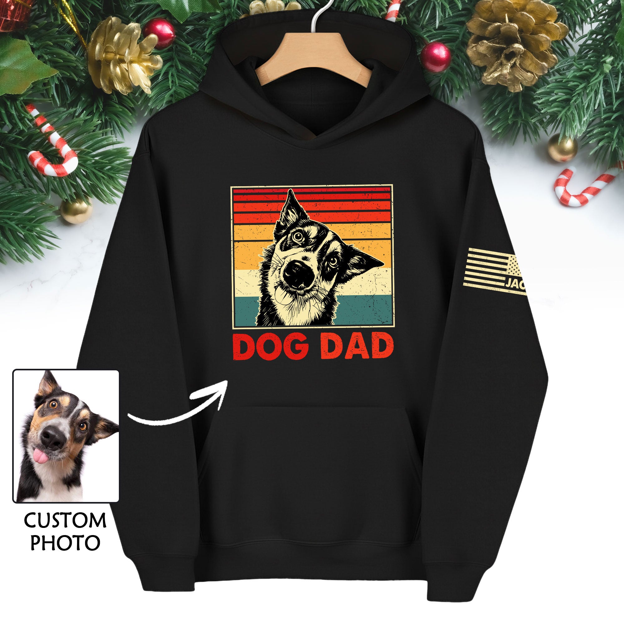 Custom Dog Dad Hoodie – Personalized Pet Photo Retro Hoodie, Gift for Dog Lovers