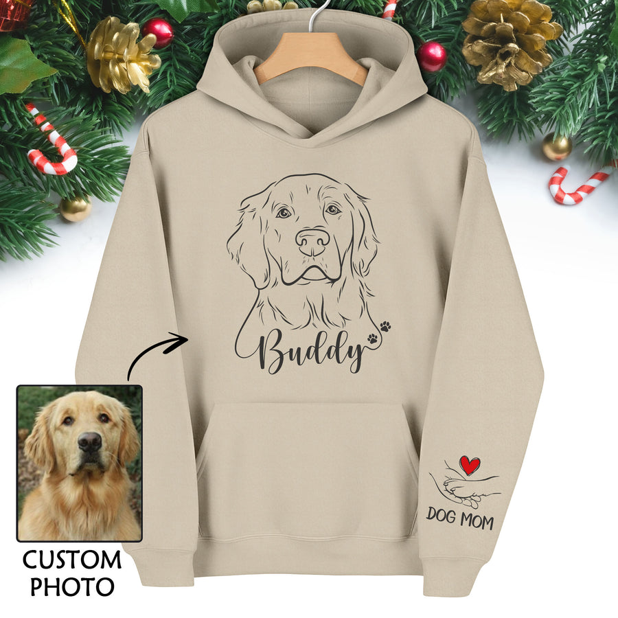 Custom Pet Portrait Hoodie – Personalized Dog Line Art with Name, Dog Mom Gift