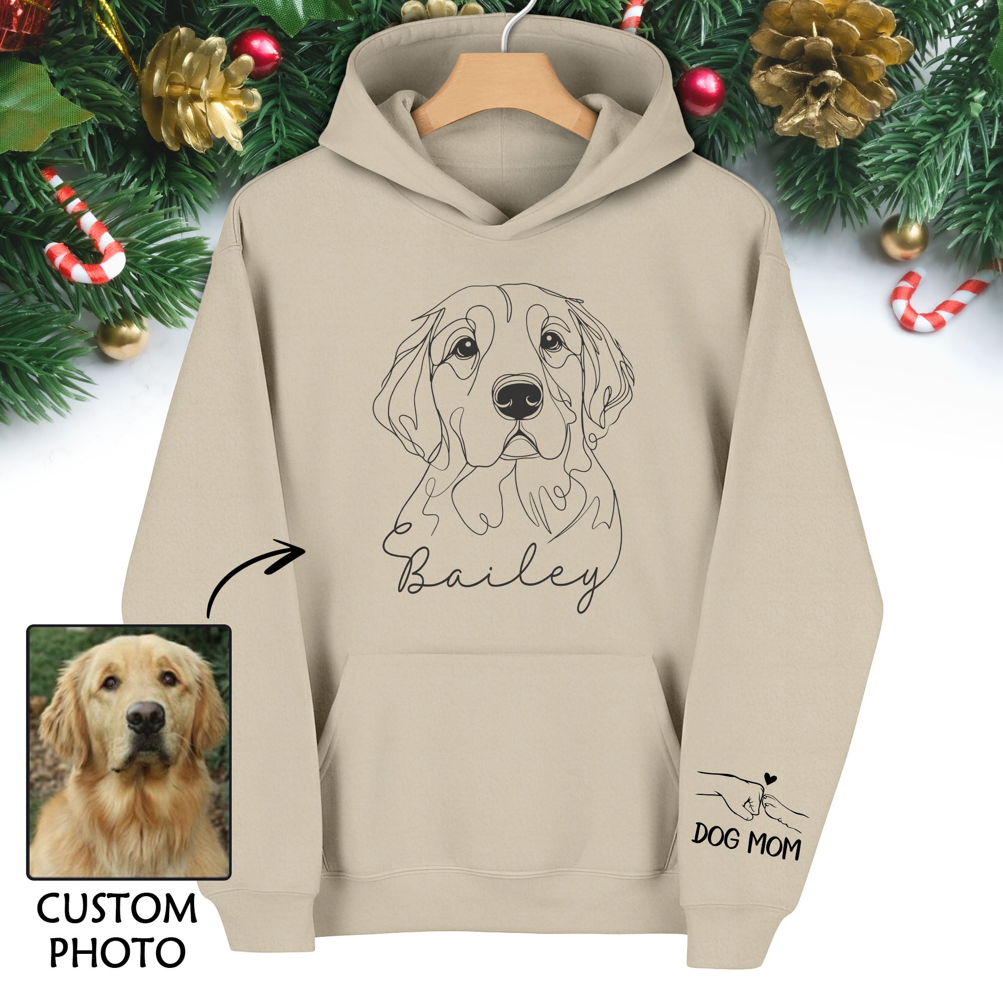 Personalized Pet Line Art Hoodie – Custom Dog or Cat Drawing with Name | Dog Mom Gift