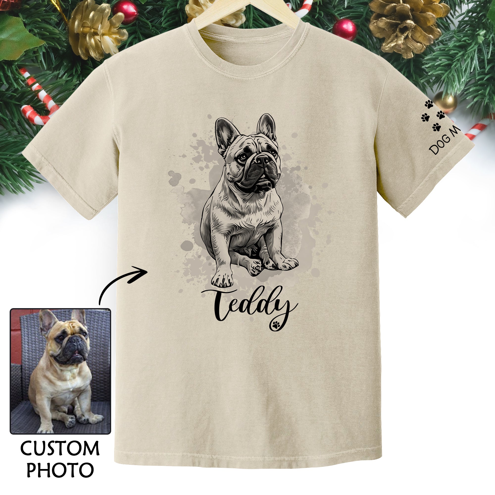 Custom Dog Mom T-Shirt – Personalized Pet Portrait Tee from Photo, Unique Gift for Dog Lovers