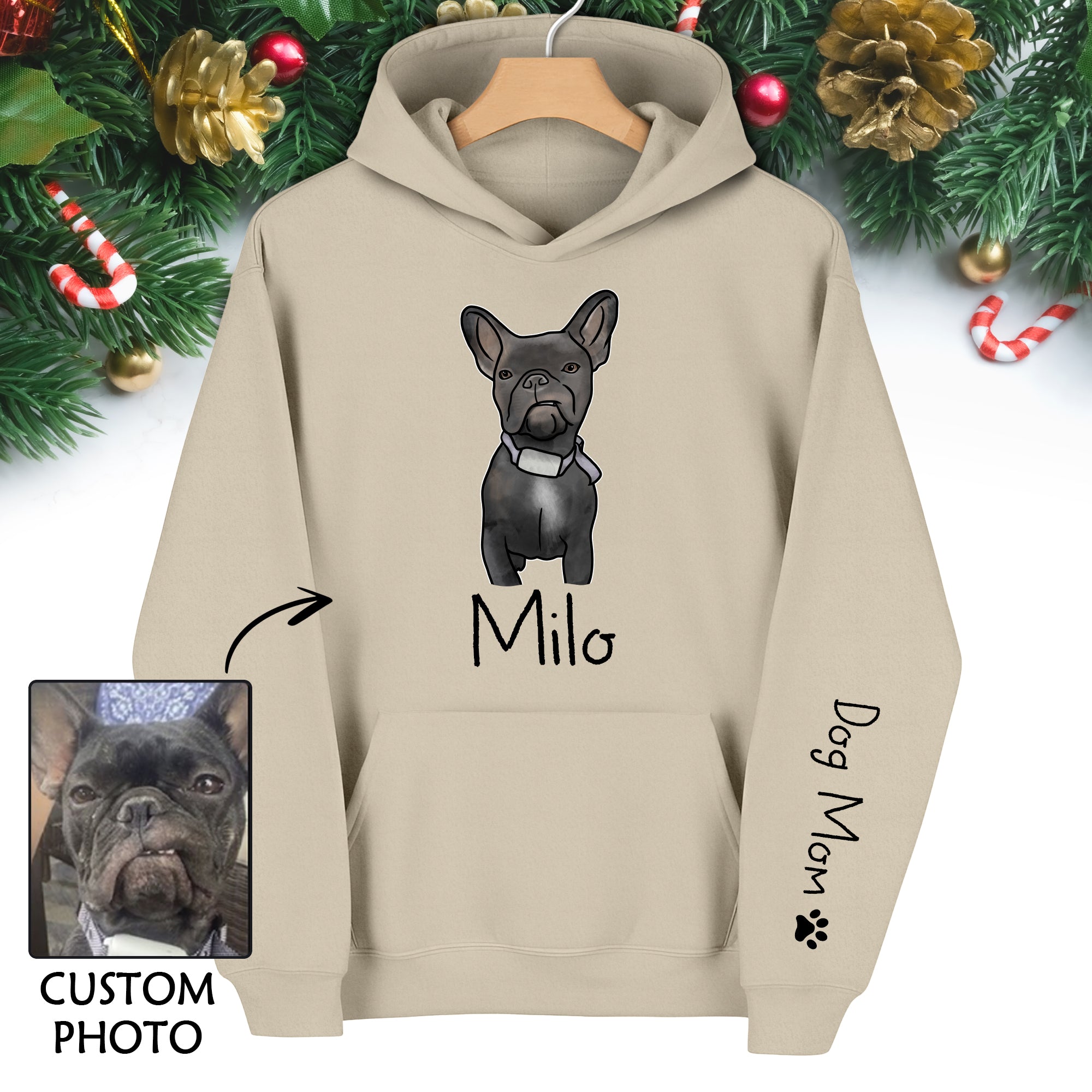 Custom Pet Cartoon Hoodie – Personalized Dog Illustration with Name, Dog Mom Gift