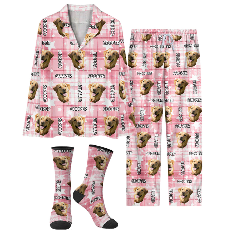 Custom Pet Face Christmas Pajamas Set – Personalized Holiday PJs for Pet Lovers, Dog Mom Gift