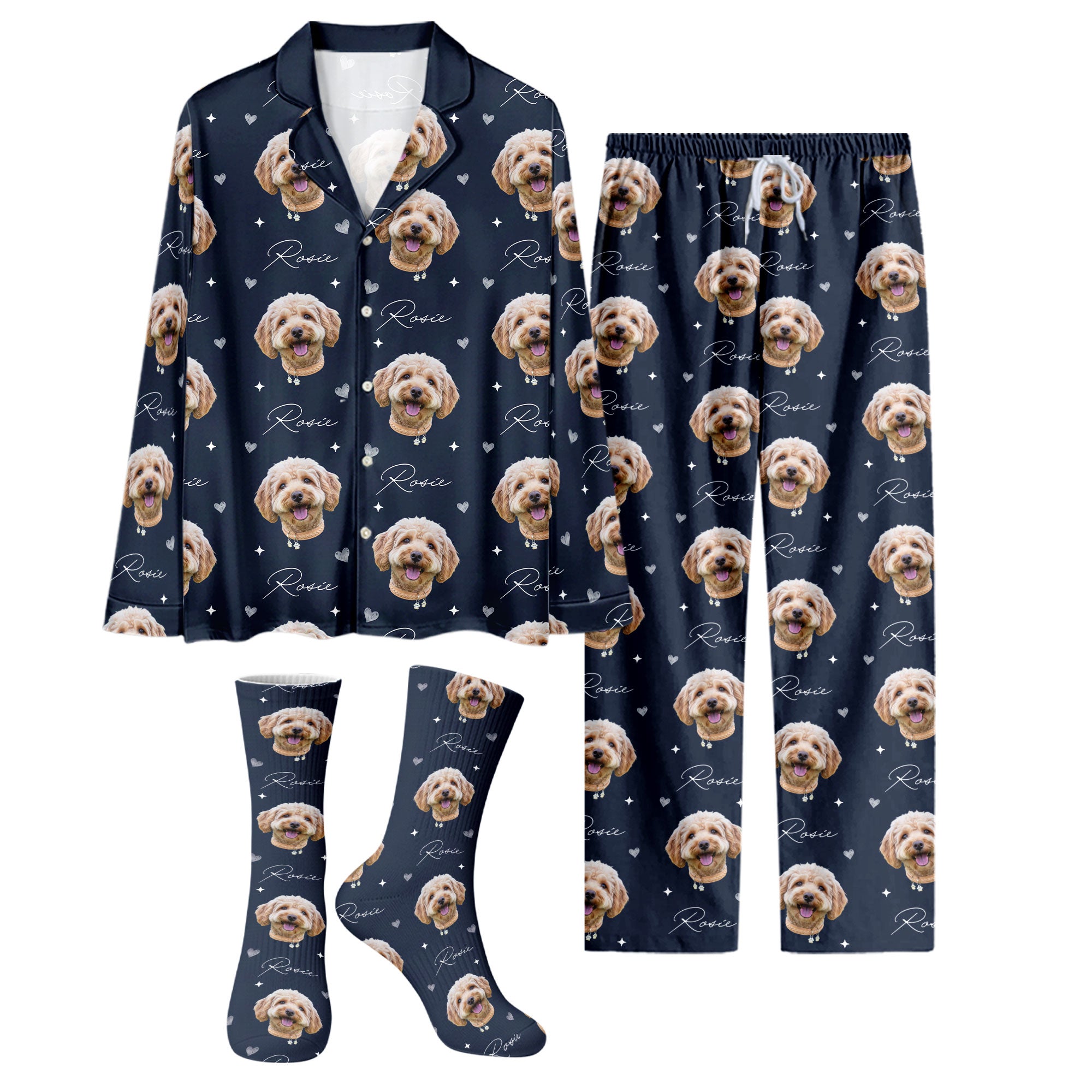 Custom Pet Pajamas Set – All Over Print Christmas PJs for Pet Lovers, Dog Lovers Holiday Gift