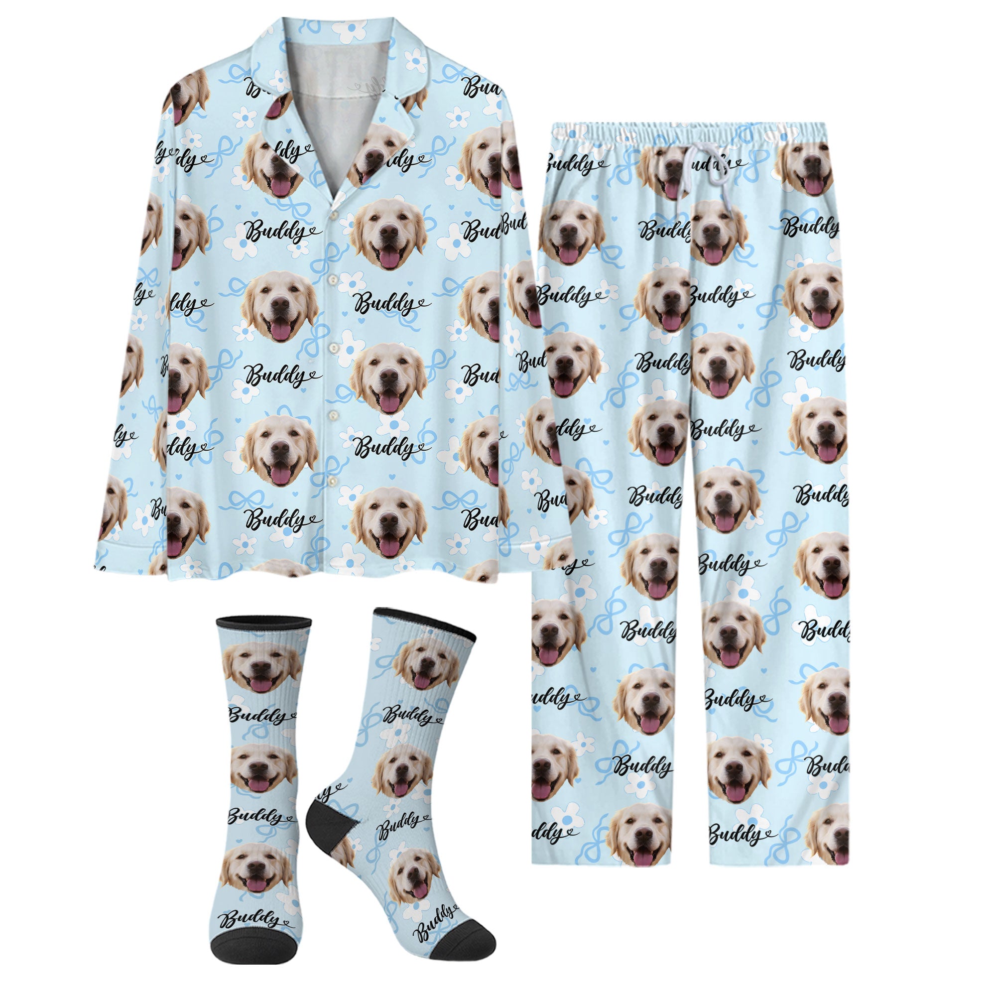 Custom Pet Photo Pajamas – All Over Print Holiday Christmas PJs for Pet Lovers, Cute Dog Mom Gift