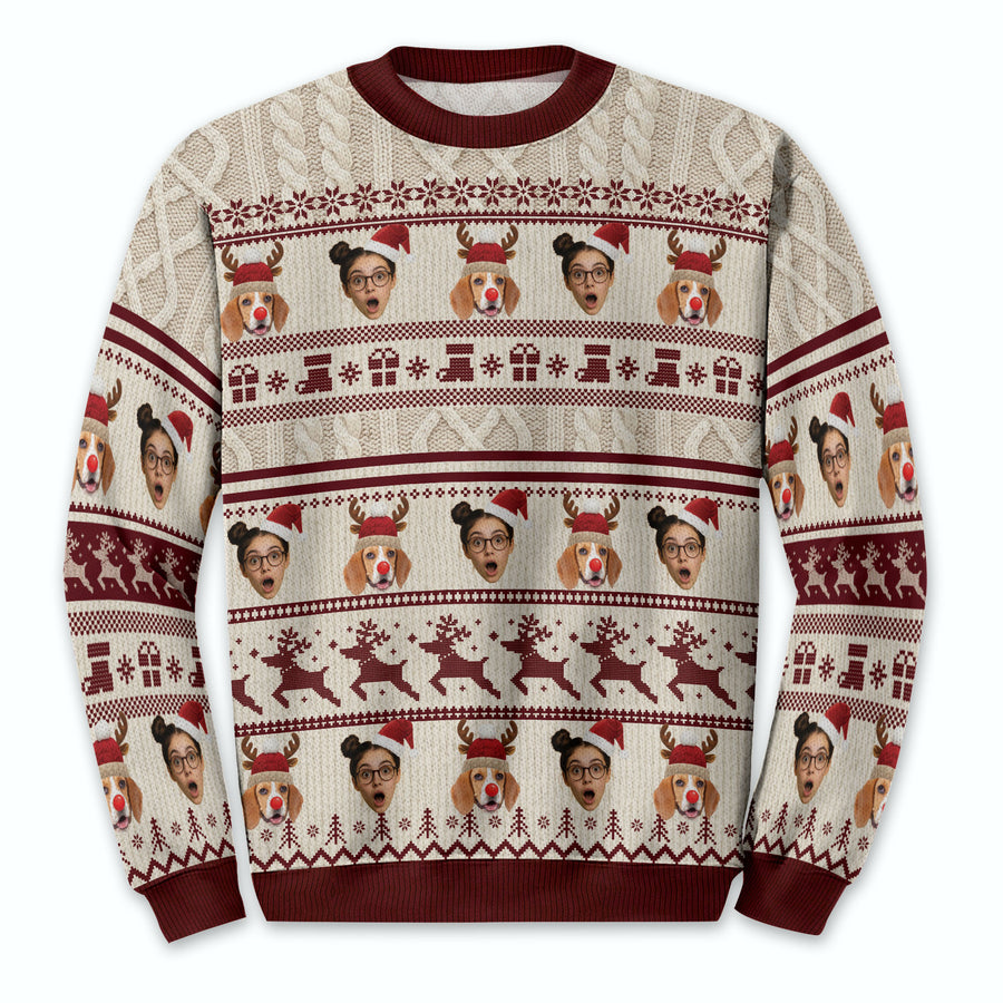 Custom Pet & Face Christmas Sweater – Personalized Ugly Xmas Sweatshirt Gift for Dog Mom