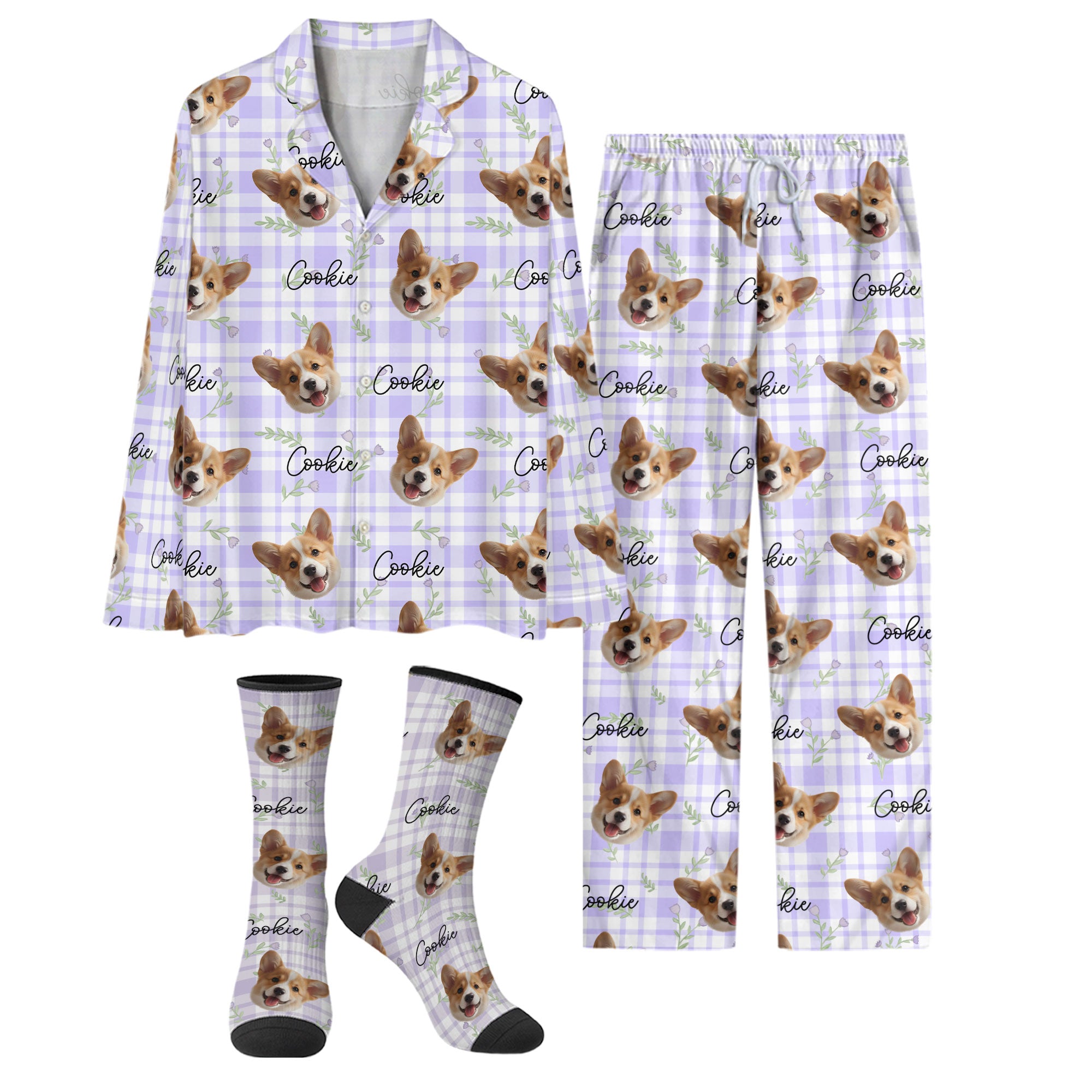 Custom Pet Face Pajamas Set – Personalized Dog PJs & Socks