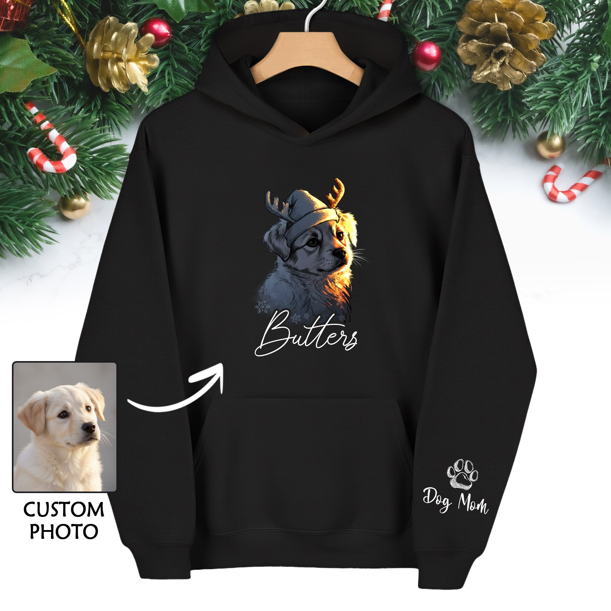 Festive Dog Mom Hoodie – Cute Christmas Pullover for Women
