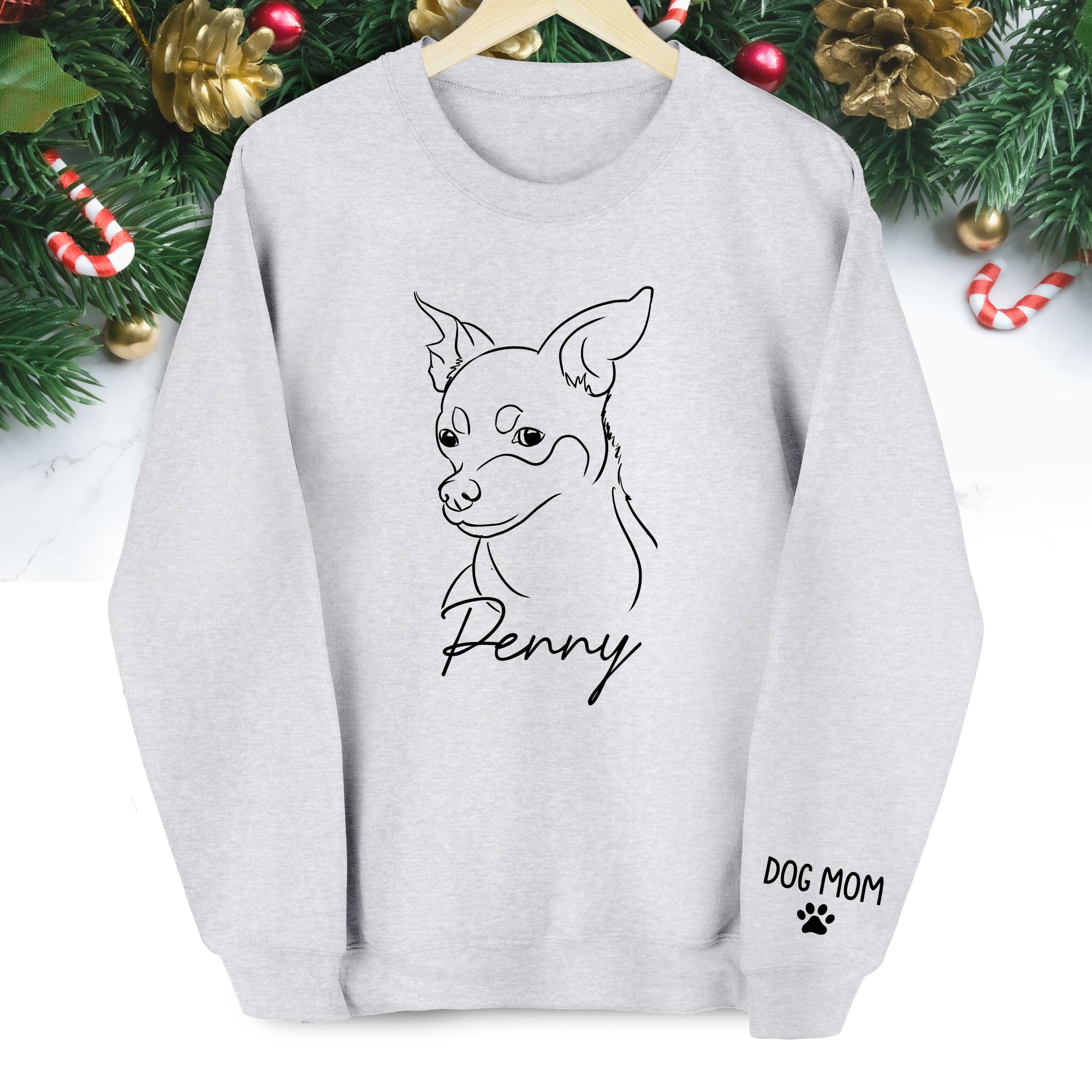 Custom Dog Sweatshirt – Personalized Line Art of Your Dog’s Portrait, Perfect Dog Mom Gift