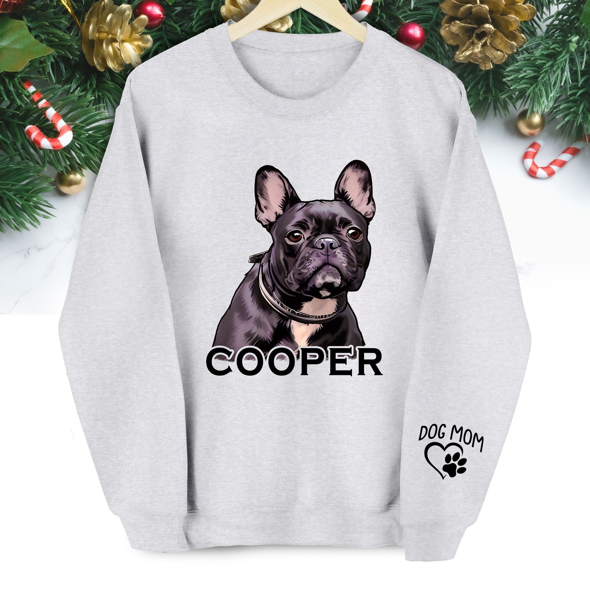 Custom Pet Portrait Sweatshirt – Dog Name Printed with Heart, Perfect Gift for Dog Lovers