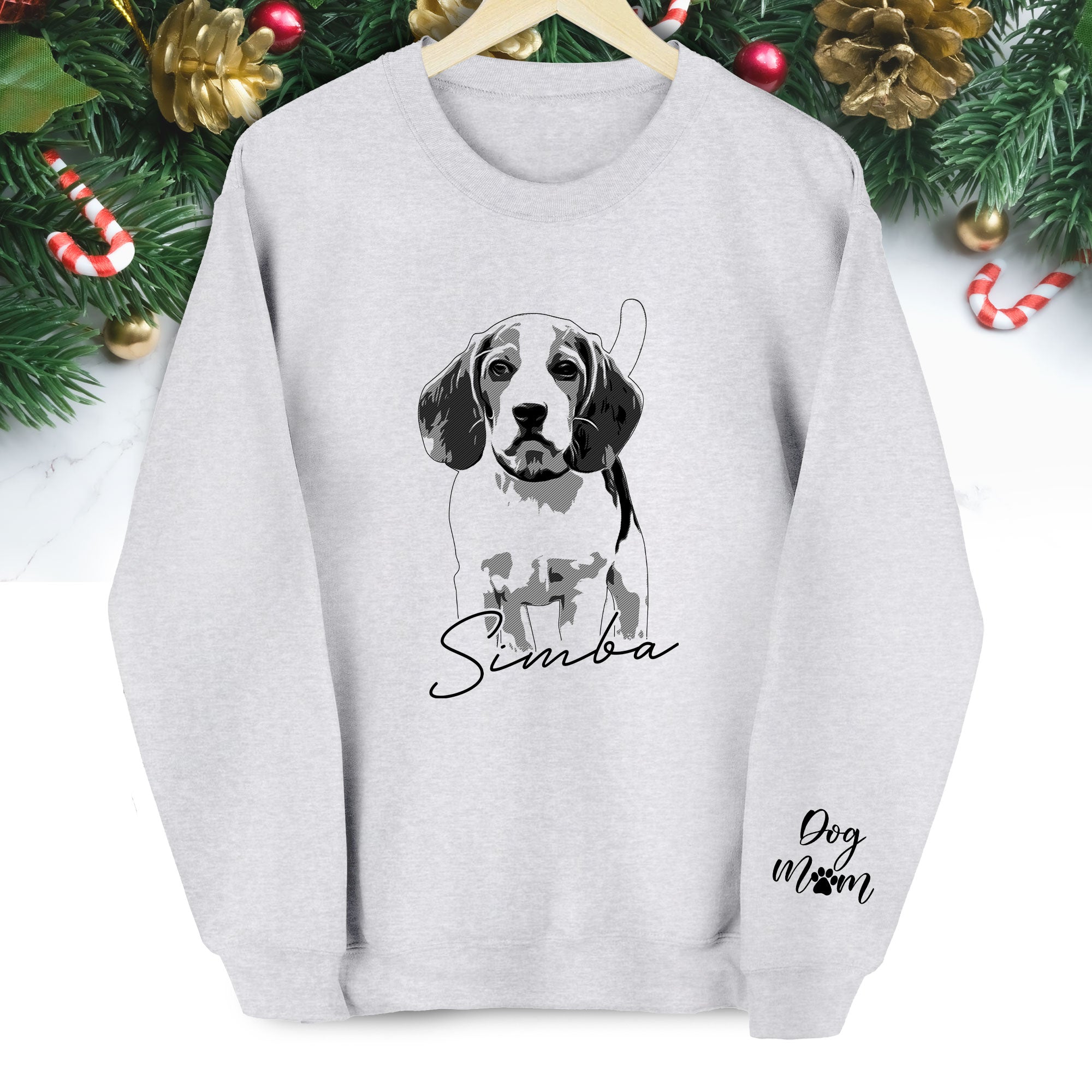 Custom Dog Lover Sweatshirt with Name & Sleeve Print – Cute Pet Portrait Gift