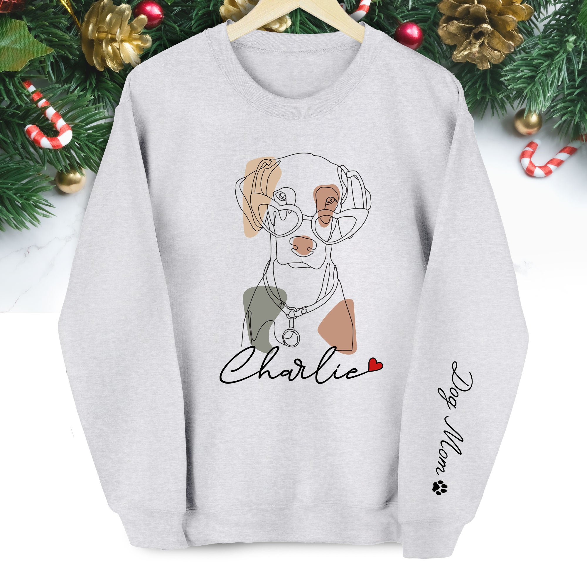 Custom Pet Sweatshirt – Personalized Dog Mom Sweatshirt with Your Dog’s Line Art Portrait