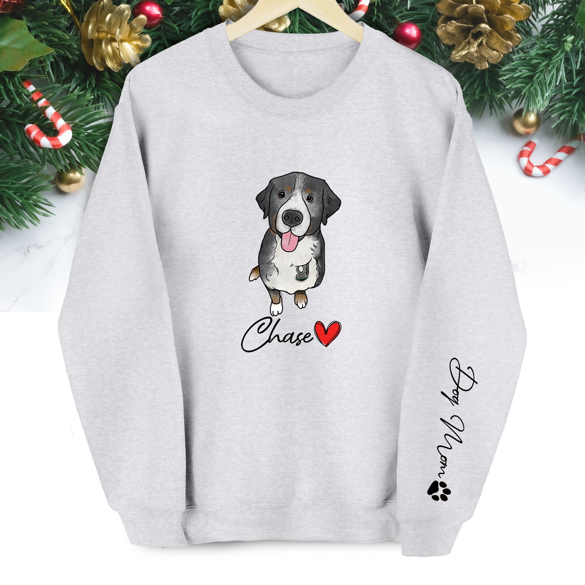 Custom Dog Mom Sweatshirt – Personalized Pet Portrait & Name, Cute Dog Lover Gift