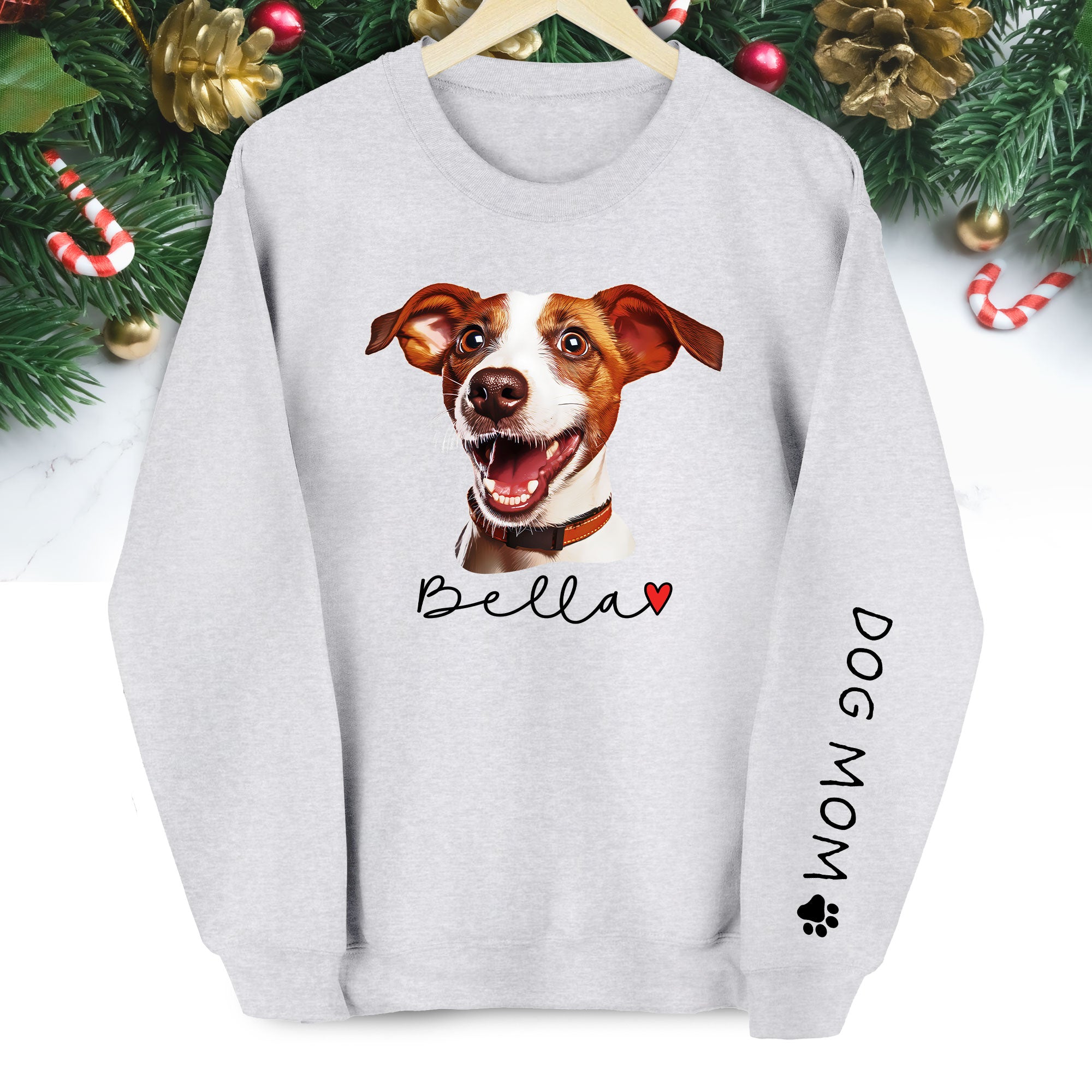 Personalized Dog Christmas Sweatshirt – Custom Pet Photo Pullover, Gift for Dog Mom
