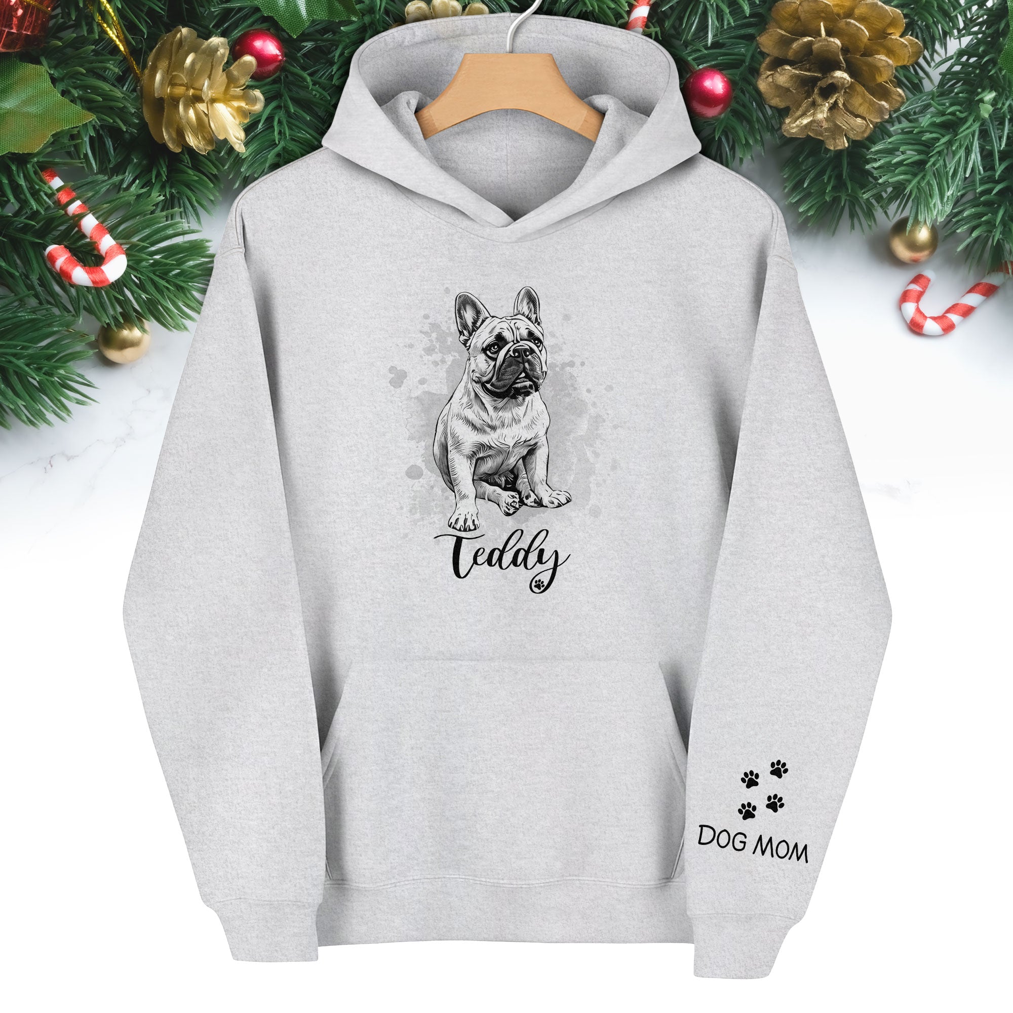 Custom Dog Hoodie – Personalized Pet Portrait Hoodie with Name, Unique Dog Mom Gift