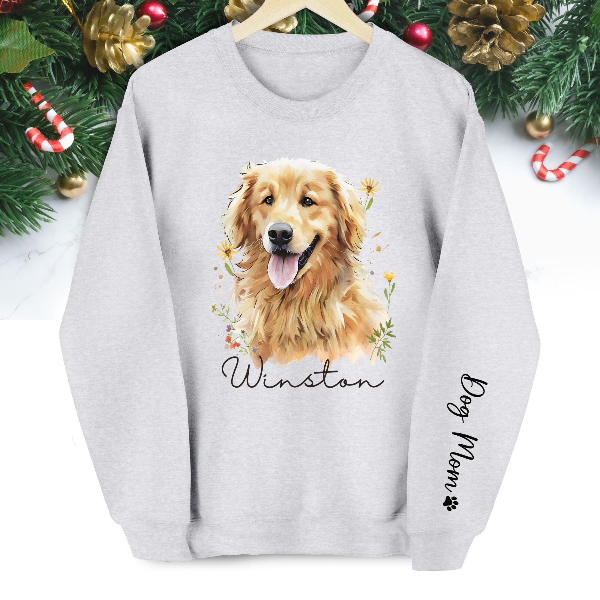 Custom Dog Portrait Sweatshirt – Personalized Pet Christmas Gift for Dog Mom & Pet Lovers