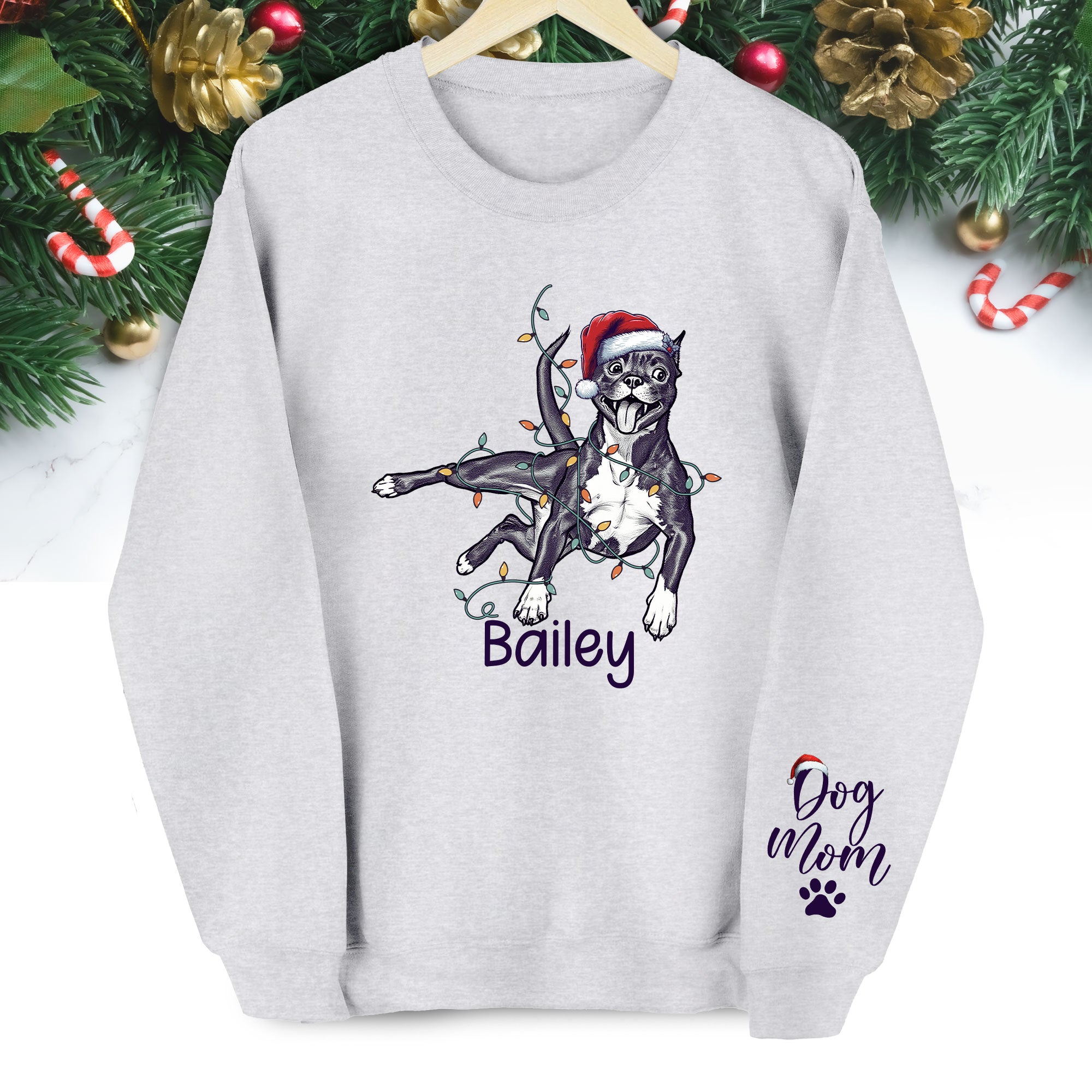 Custom Christmas Pet Portrait Sweatshirt – Personalized Dog Lover Gift for Dog Mom & Dog Dad