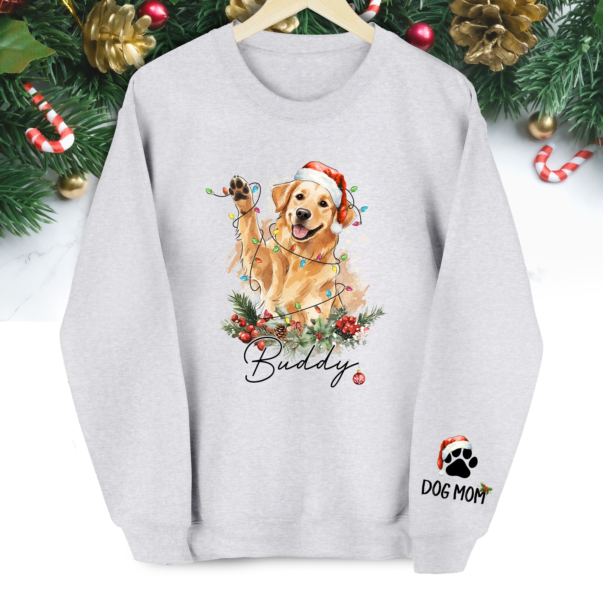 Custom Christmas Dog Sweatshirt – Personalized Pet Photo Holiday Sweatshirt – Cute Santa Dog Mom Gift