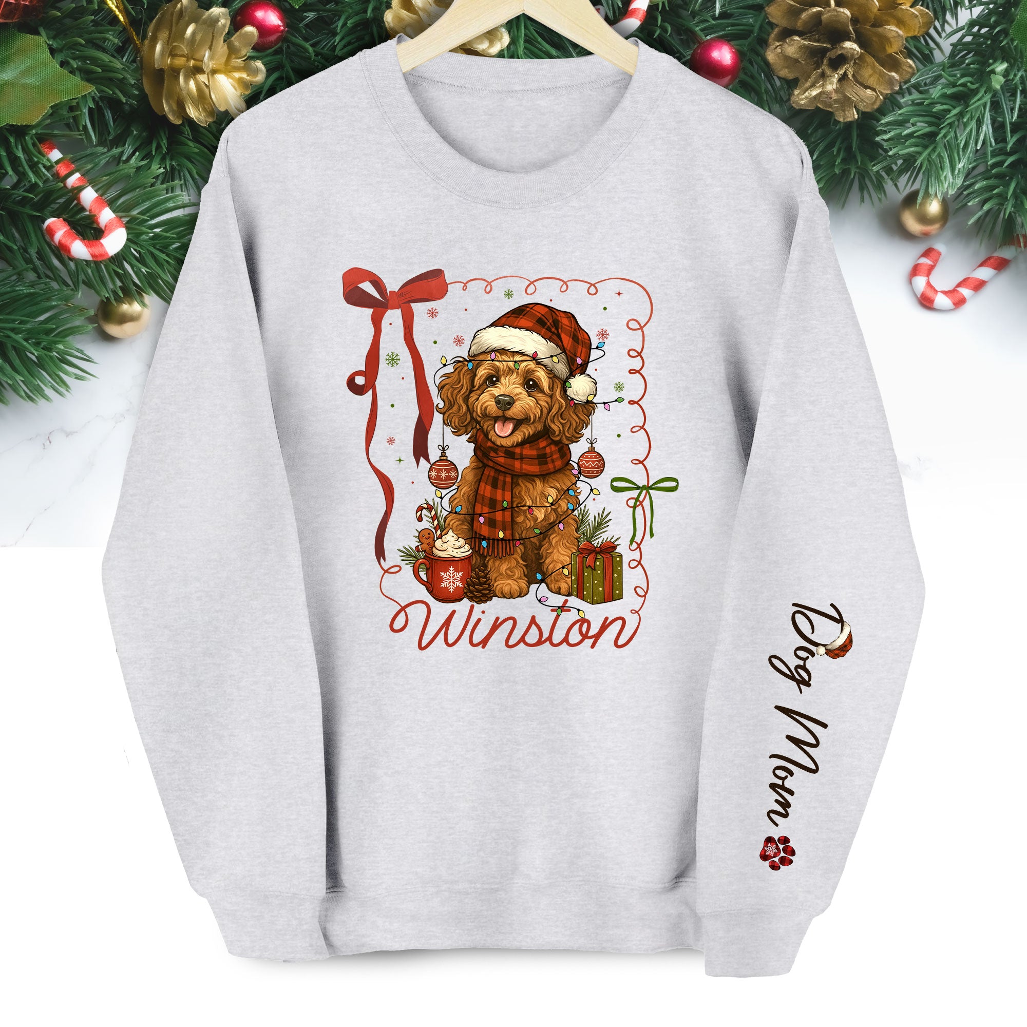 Personalized Christmas Dog Sweatshirt – Custom Pet Photo Holiday Crewneck – Festive Dog Mom Gift