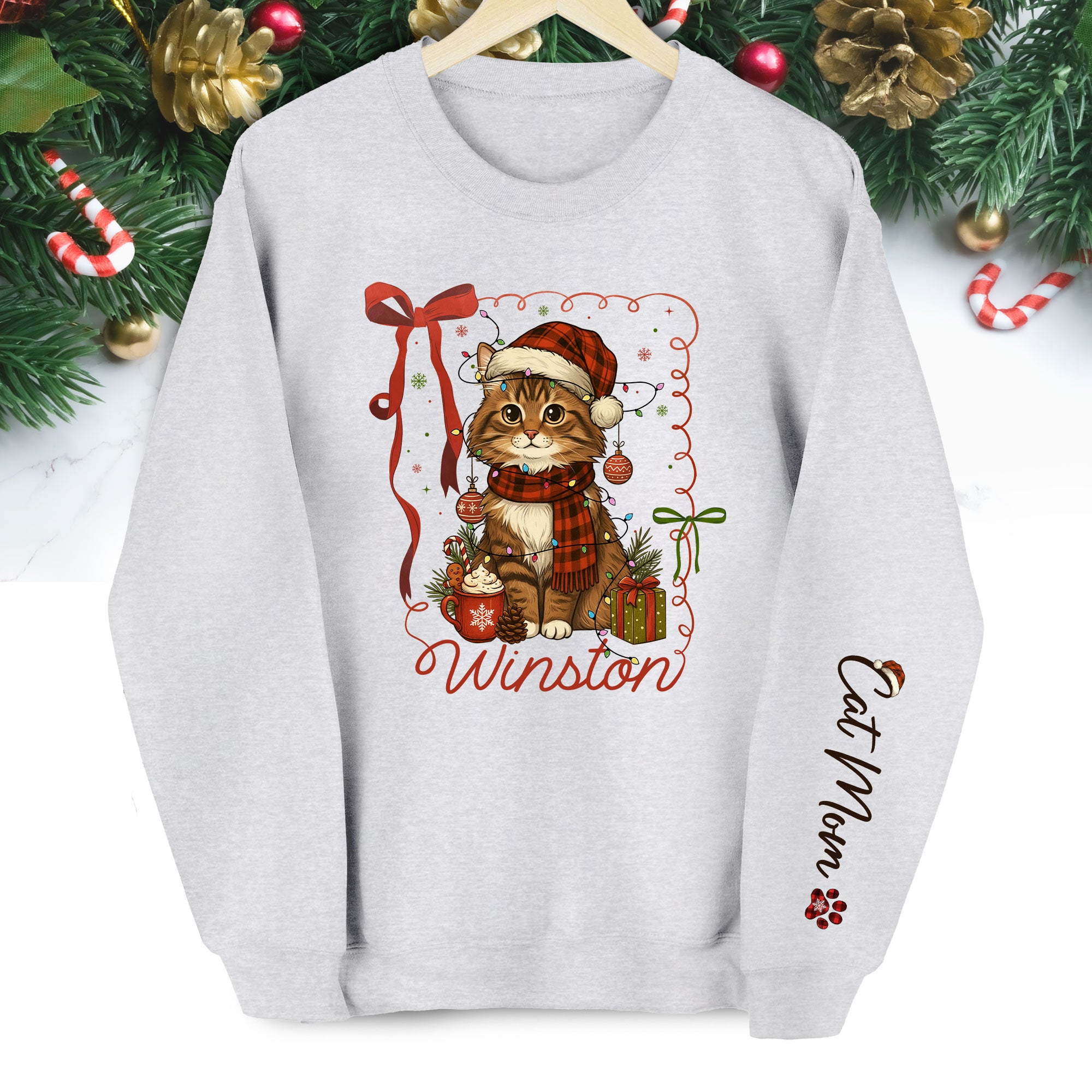 Custom Cat Christmas Personalized Pet Portrait Holiday Gift Sweatshirt for Cat Moms