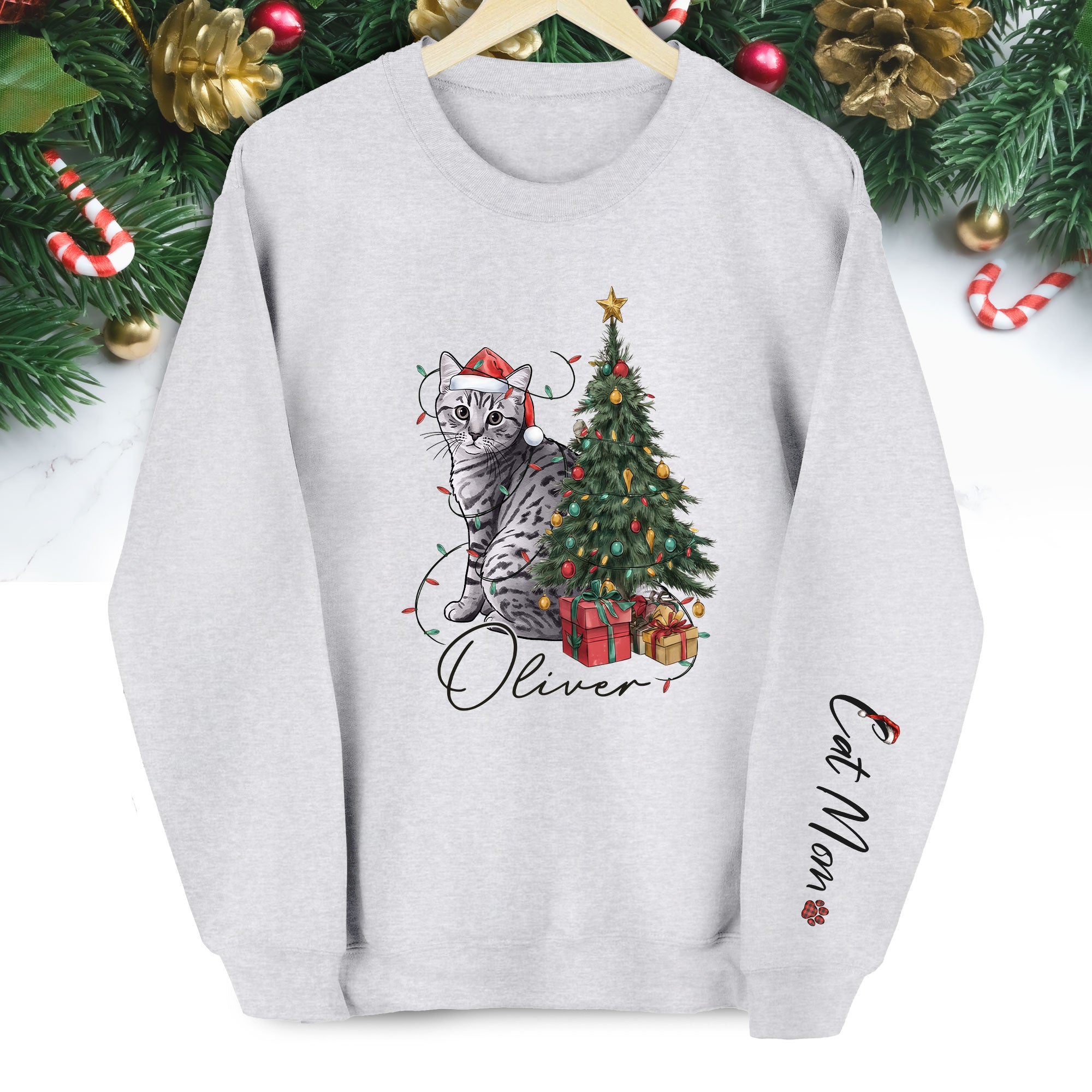 Custom Cat Christmas Sweatshirt – Personalized Gift for Cat Mom & Pet Lovers