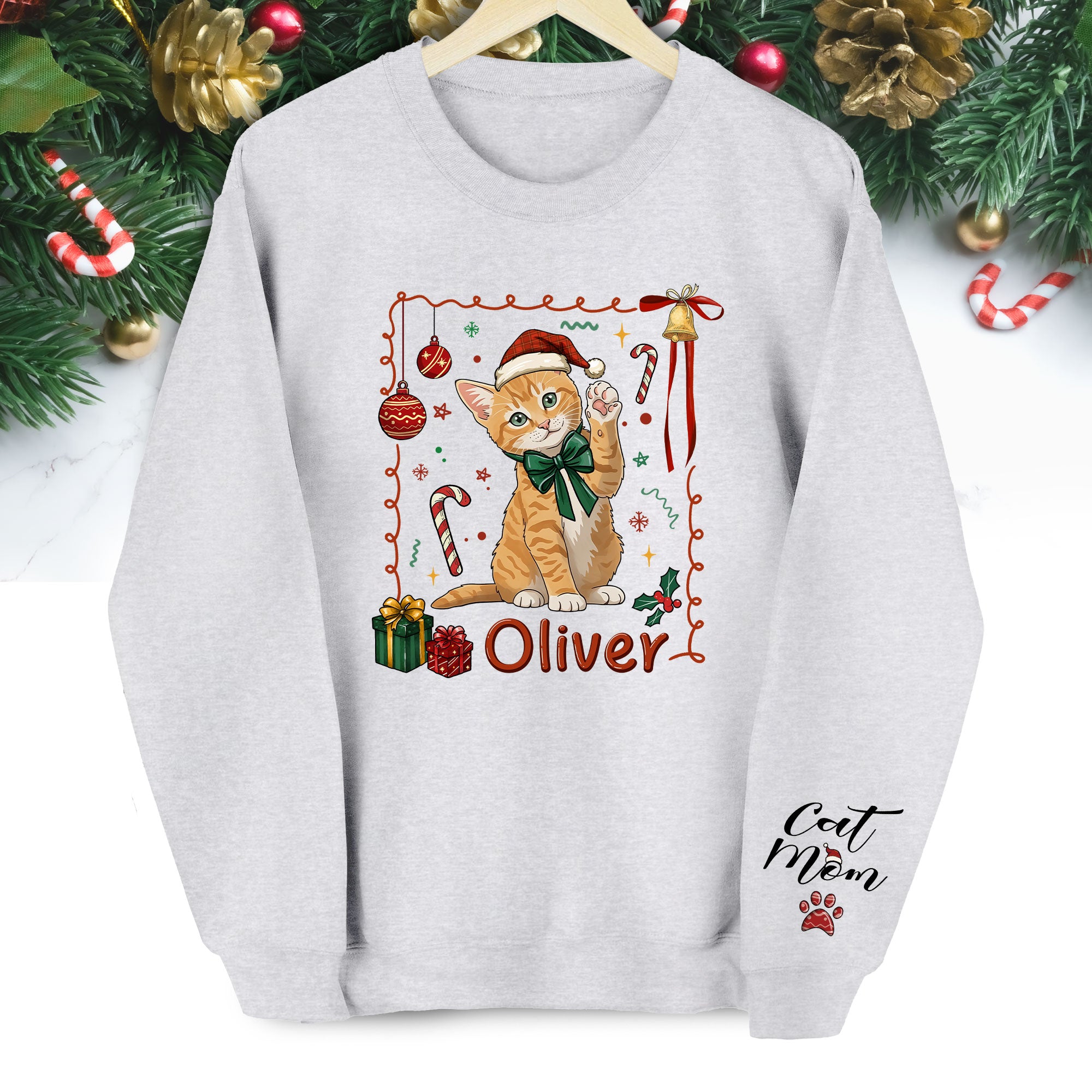 Custom Cat Mom Sweatshirt – Personalized Christmas Gift for Women Cat Lovers