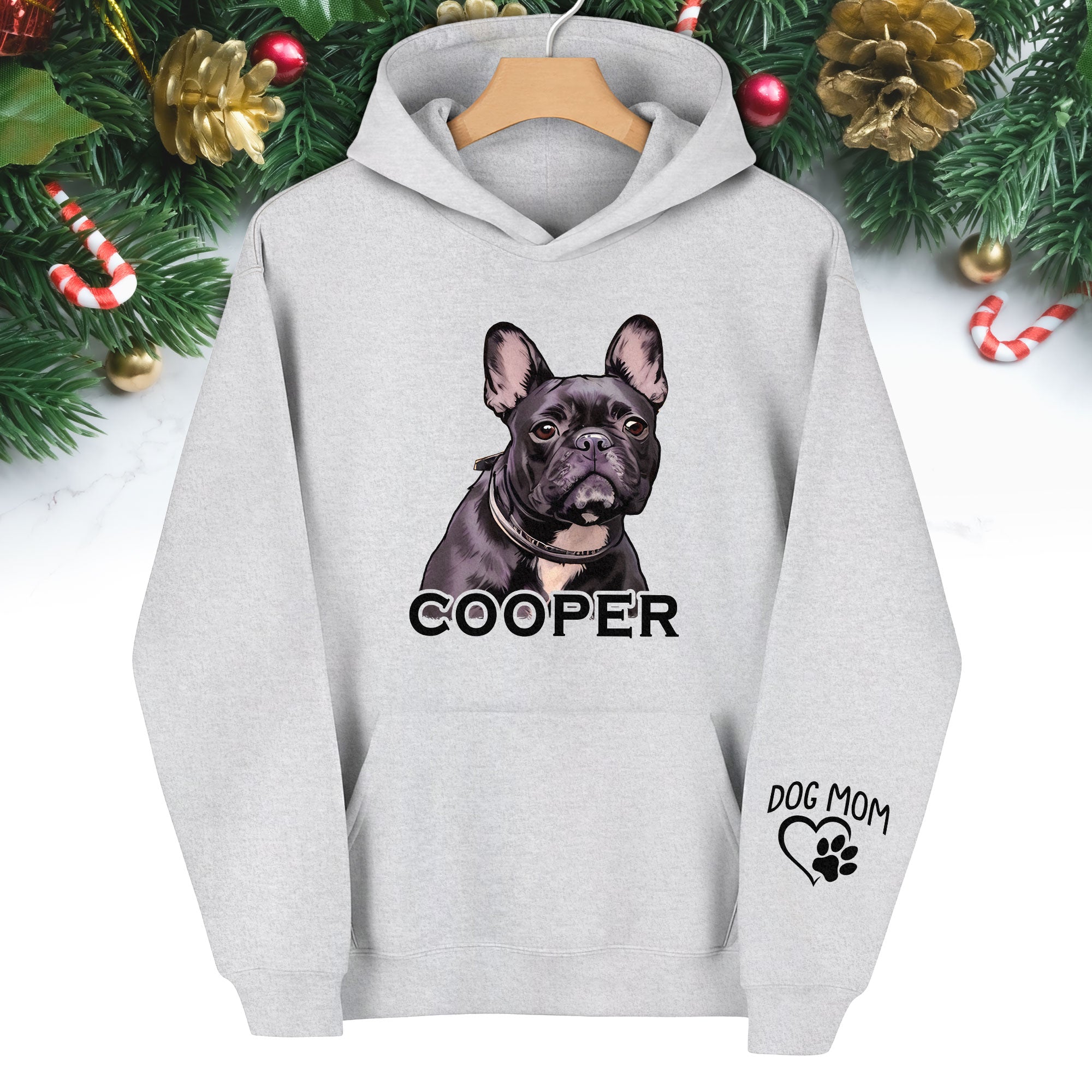 Custom Dog Mom Hoodie – Personalized Pet Portrait & Name, Cute Dog Lover Gift