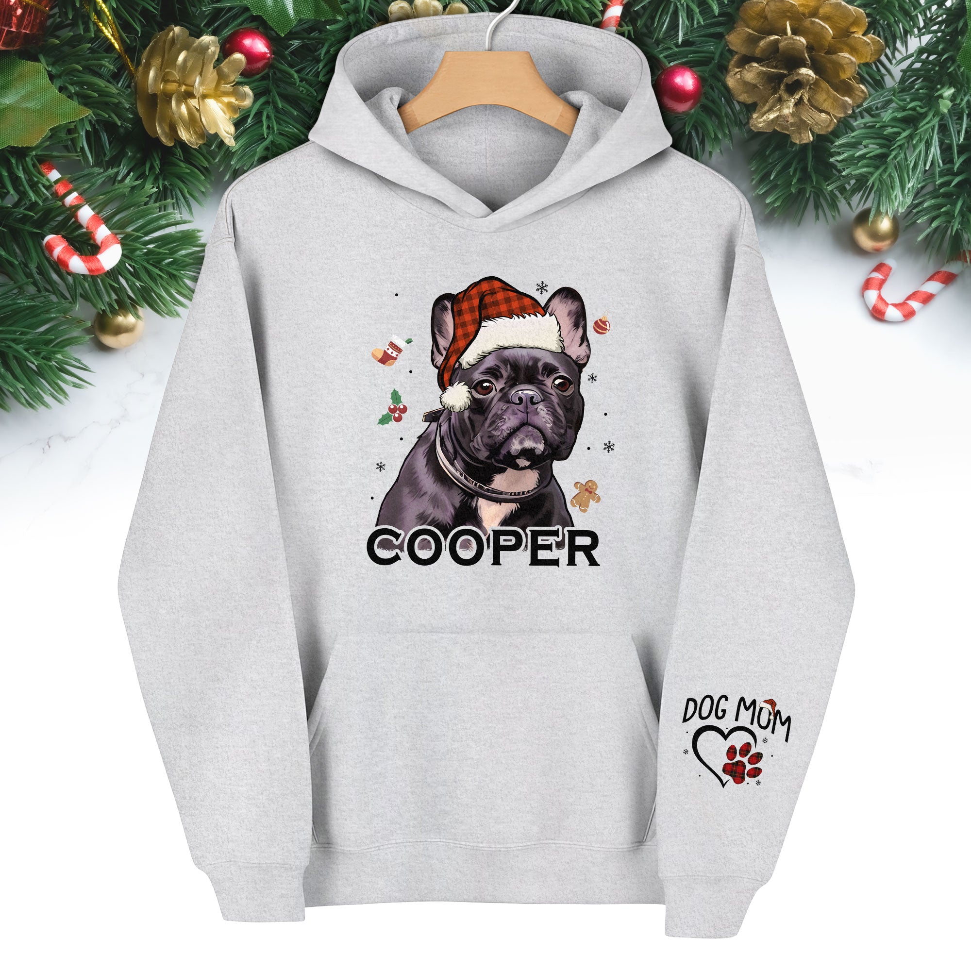 Custom Pet Photo Hoodie – Personalized French Bulldog Art Hoodie, Perfect Dog Mom Gift