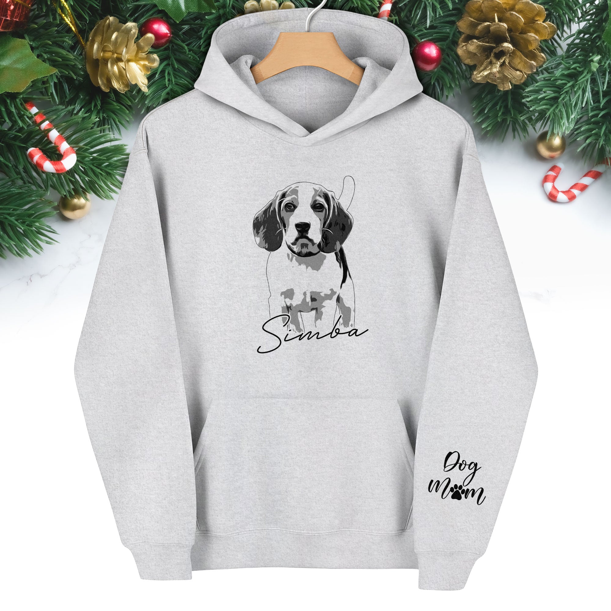 Custom Pet Portrait Hoodie – Dog Name Printed with Heart, Perfect Gift for Dog Lovers